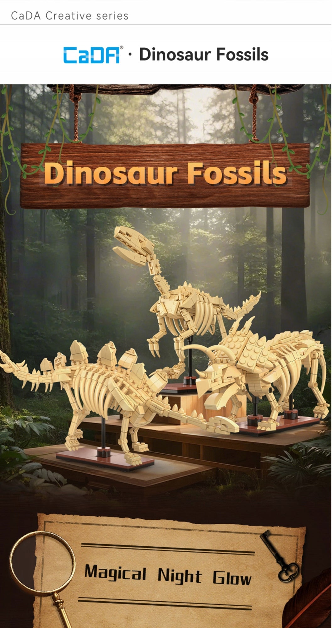 CaDA Konstrukcinių Kaladėlių Rinkinys – Velociraptoro Skeletas, Dinozaurų Fosilijos, 256 Detalės