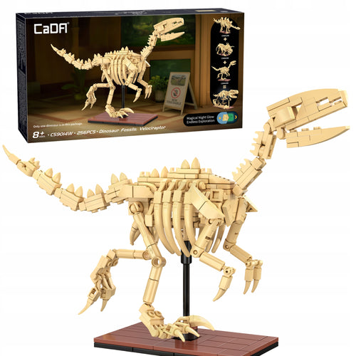 CaDA Konstrukcinių Kaladėlių Rinkinys – Velociraptoro Skeletas, Dinozaurų Fosilijos, 256 Detalės