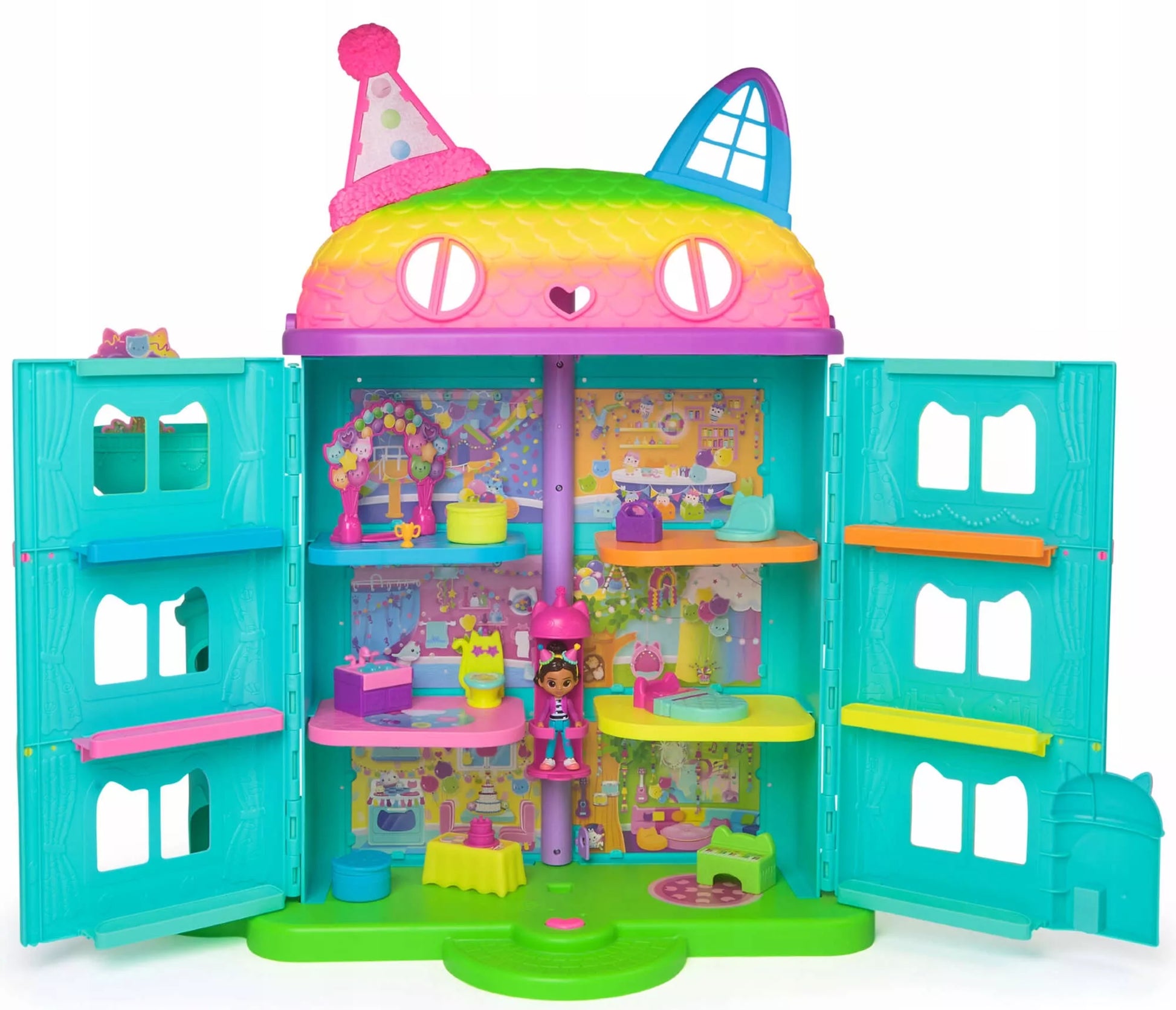 Gabby's Dollhouse didysis interaktyvus vaivorykštinis namas + lėlė Gabby su garsais 60 cm