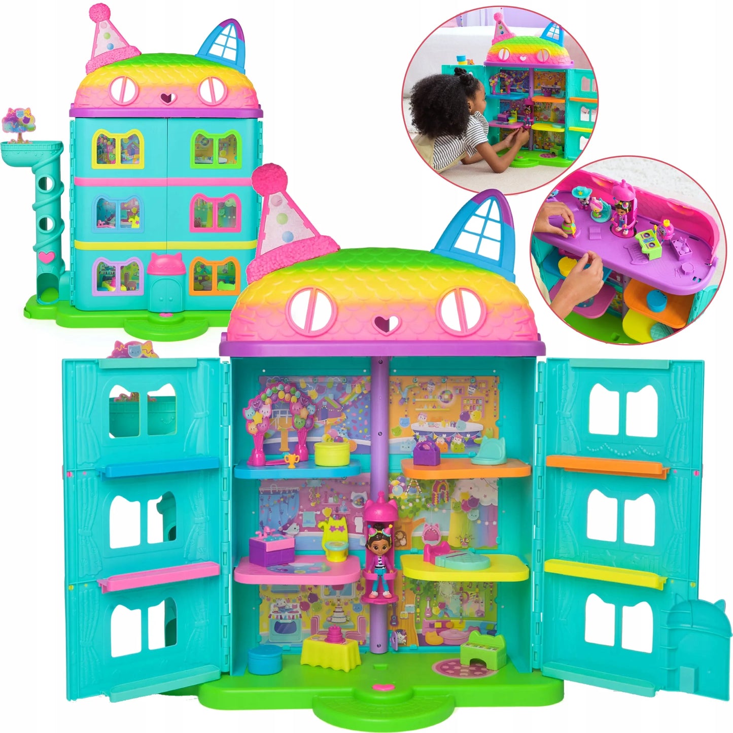 Gabby's Dollhouse didysis interaktyvus vaivorykštinis namas + lėlė Gabby su garsais 60 cm