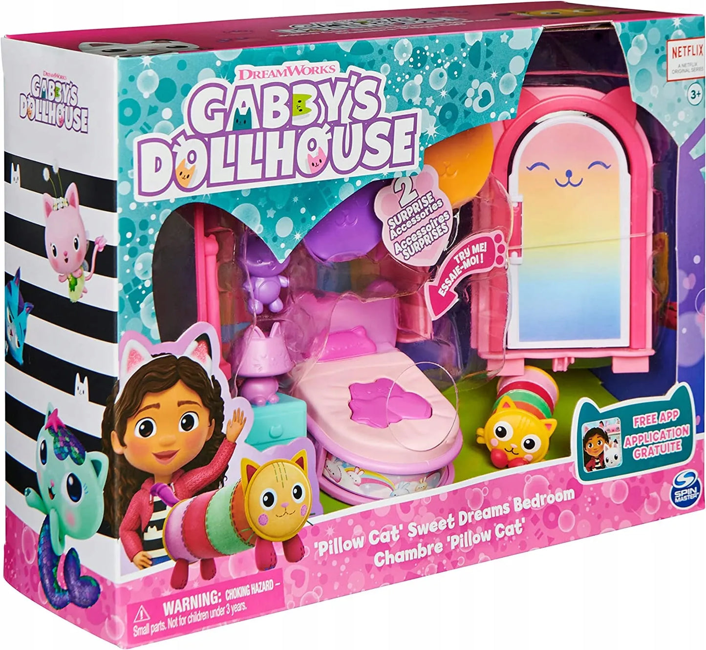 Gabby's Dollhouse miegamojo kambario rinkinys su Miękicia figūrėle, lova ir priedais