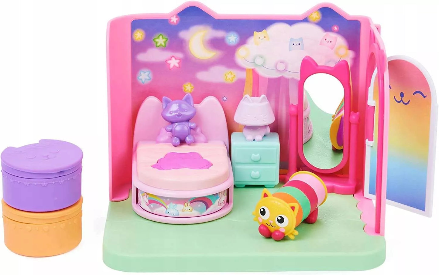 Gabby's Dollhouse miegamojo kambario rinkinys su Miękicia figūrėle, lova ir priedais
