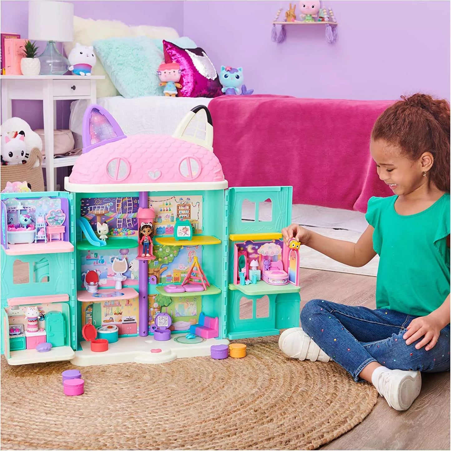 Gabby's Dollhouse miegamojo kambario rinkinys su Miękicia figūrėle, lova ir priedais