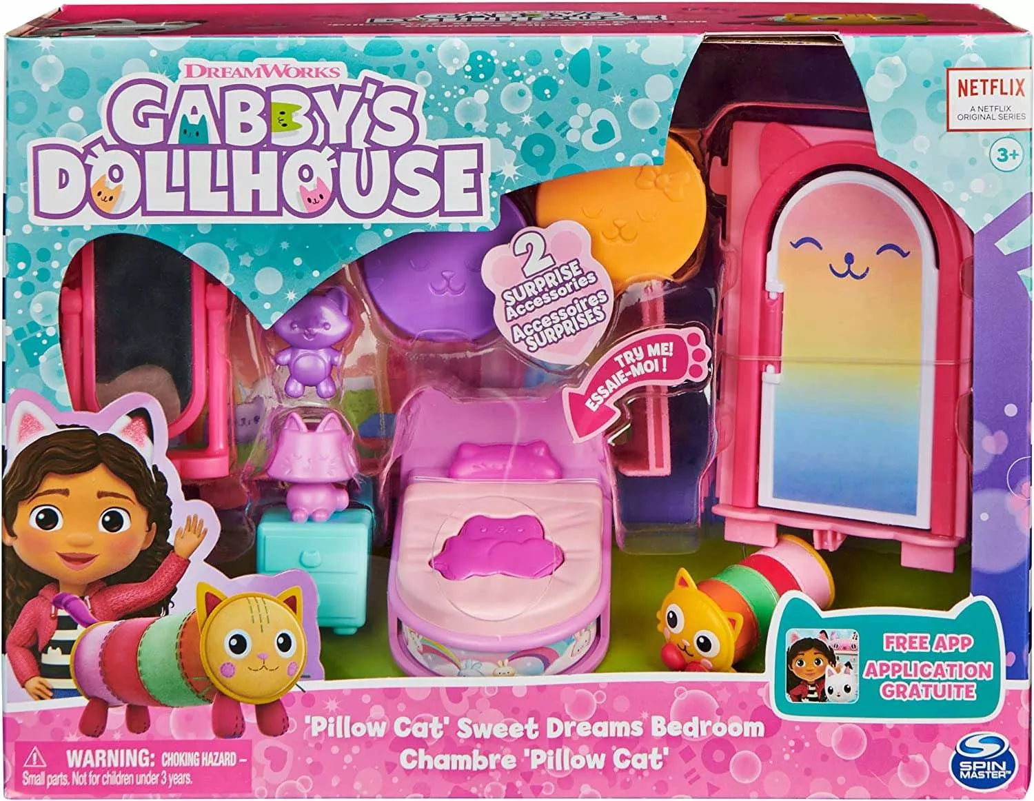 Gabby's Dollhouse miegamojo kambario rinkinys su Miękicia figūrėle, lova ir priedais