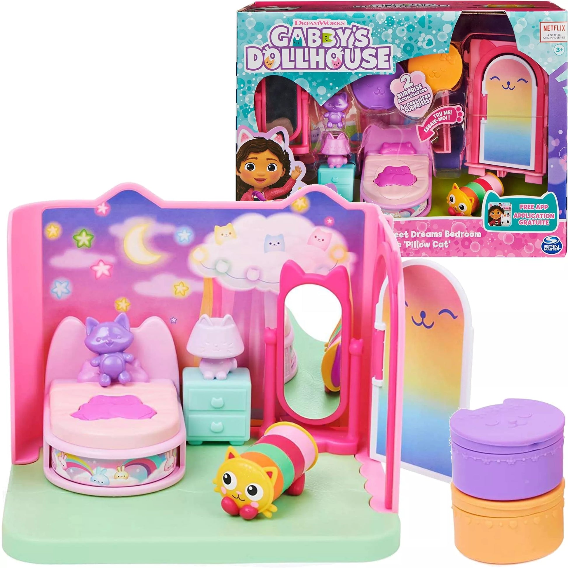 Gabby's Dollhouse miegamojo kambario rinkinys su Miękicia figūrėle, lova ir priedais