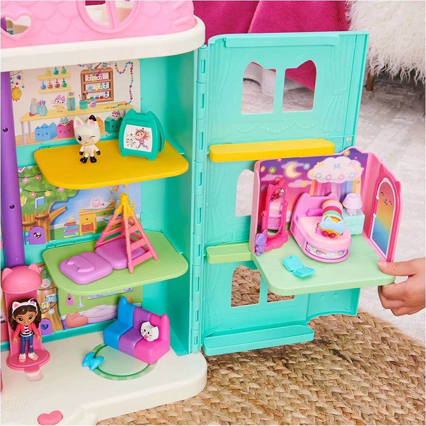 Gabby's Dollhouse miegamojo kambario rinkinys su Miękicia figūrėle, lova ir priedais