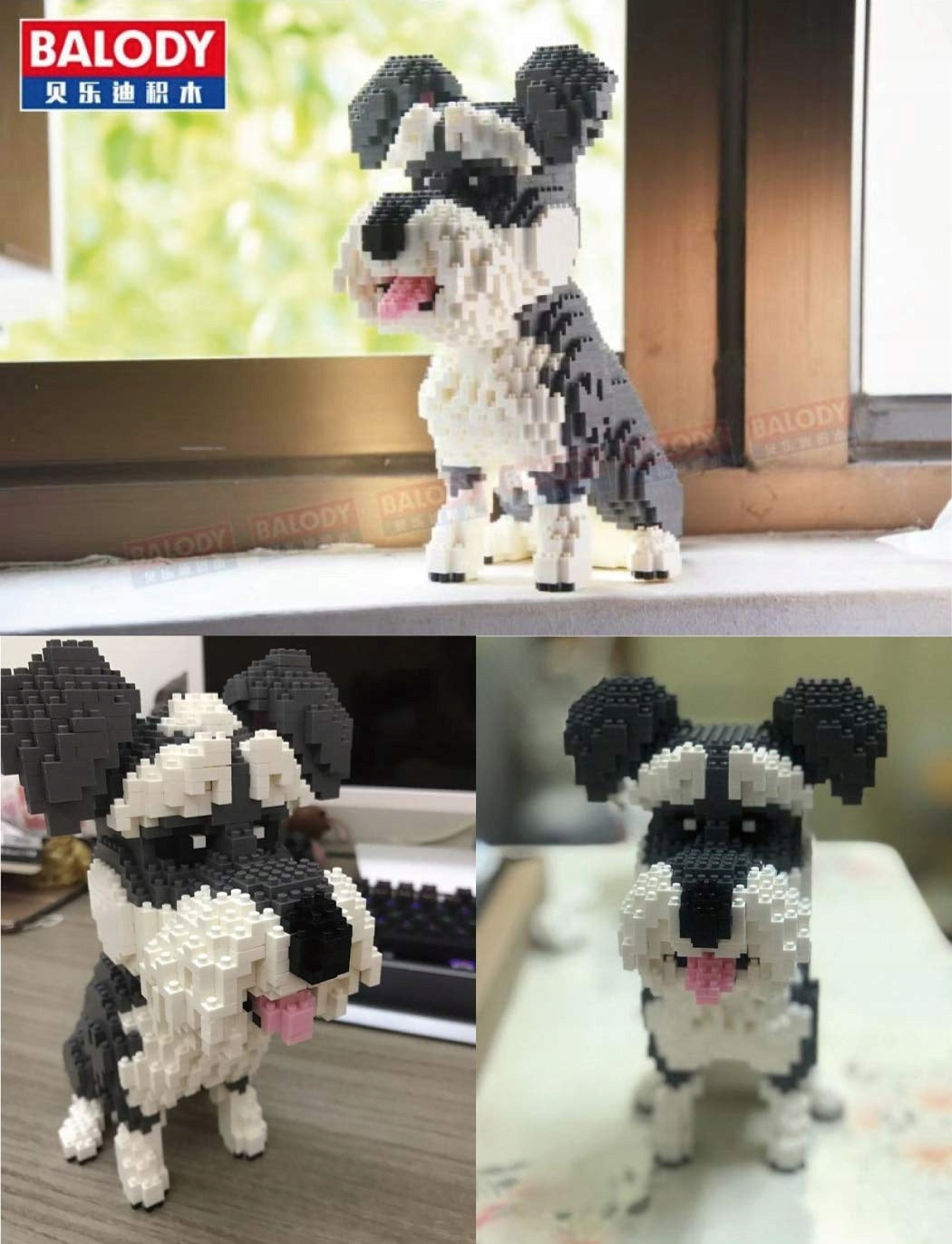 Balody Šnauceris – 3D Mini Konstruktorius Šuns Figūra, 2100 Detalių