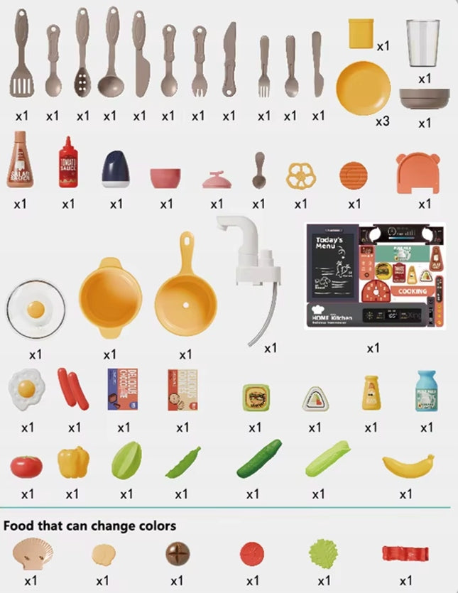 Vaikiška Virtuvė su Priedais – Spalvą Keičiantis Maistas, Šviesa, Garsas, Garai, 52 Dalys, 68 cm