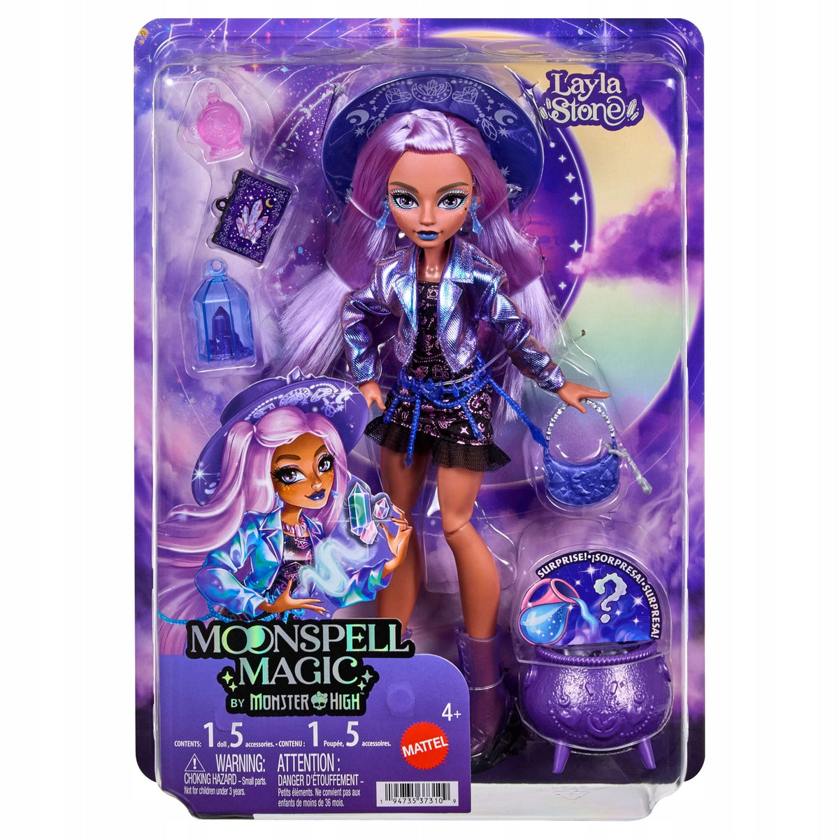 Monster High Moonspell Magic Lėlė Layla Stone – Kristalų Ragana + Priedai