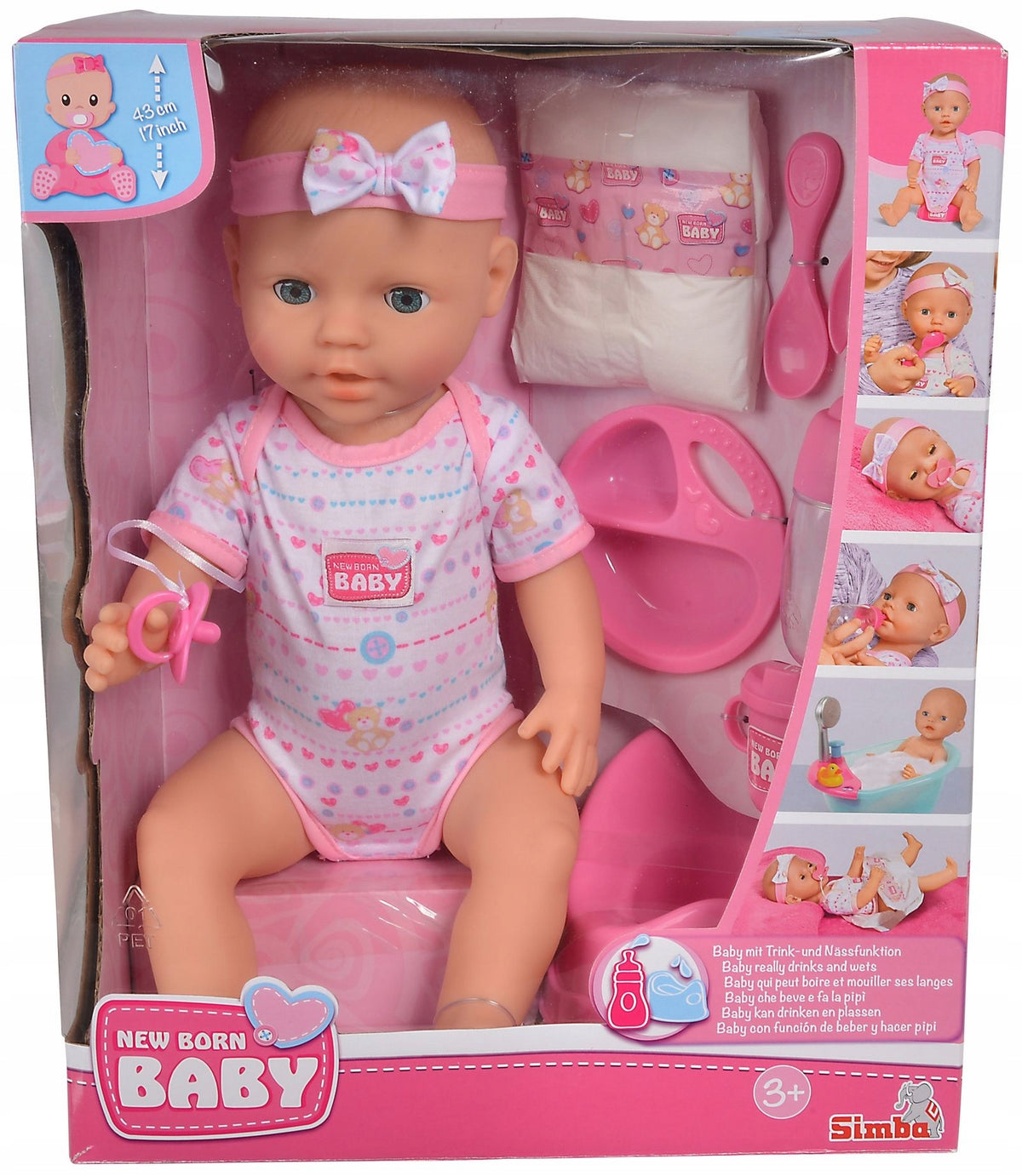 New Born Baby Lėlė – Funkcinis Kūdikis su Naktipuodžiu, Buteliuku ir Priedais, 43 cm