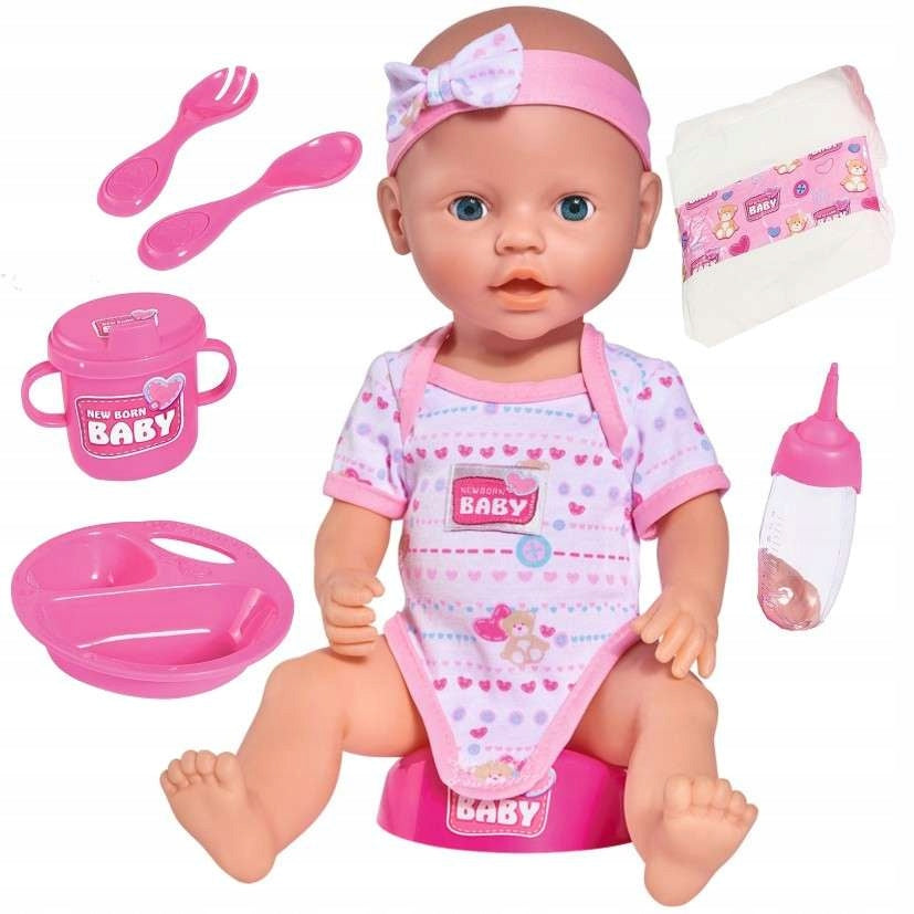 New Born Baby Lėlė – Funkcinis Kūdikis su Naktipuodžiu, Buteliuku ir Priedais, 43 cm
