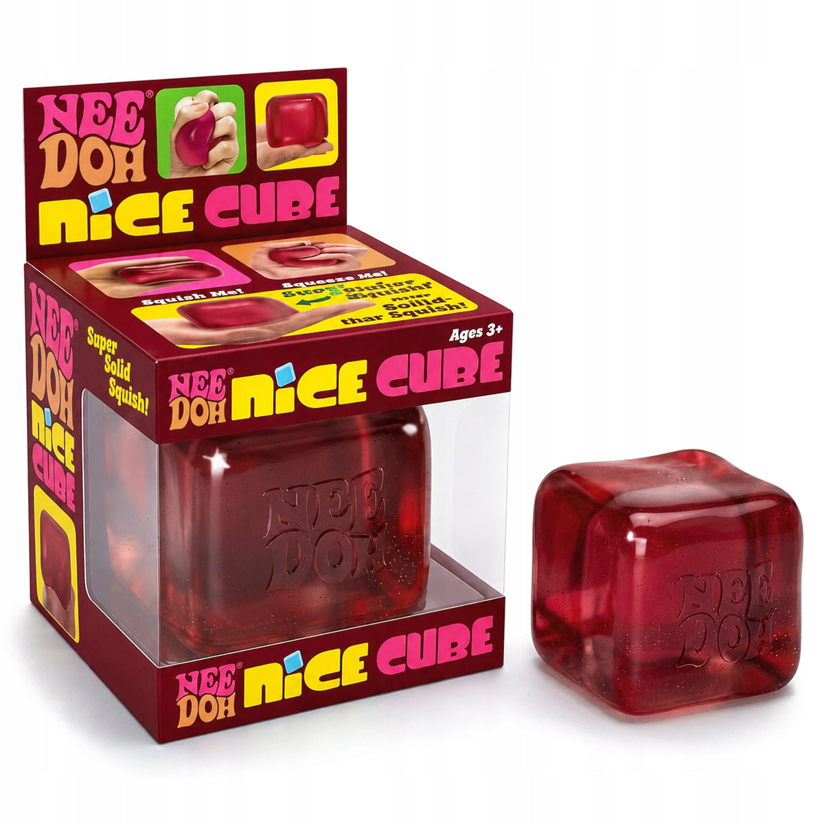 NeeDoh Nice Cube – Antistresinis Ledo Kubo Formos Gniūžtukas su Atminties Efektu, Bordo