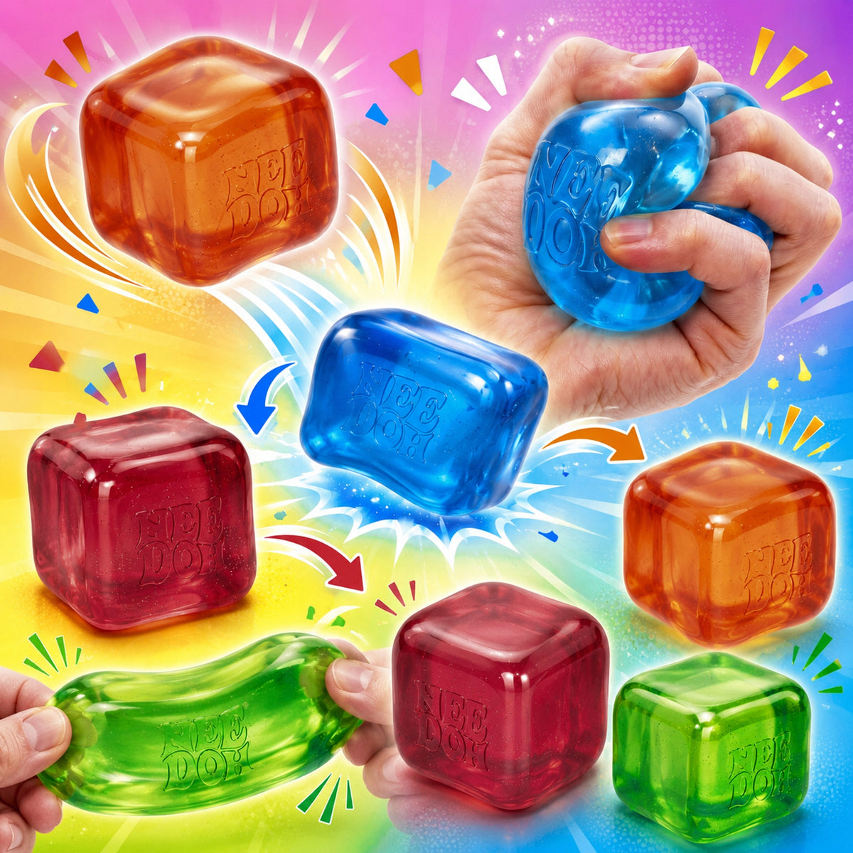 NeeDoh Nice Cube – Antistresinis Gniotukas Ledo Kubo Formos, Oranžinis
