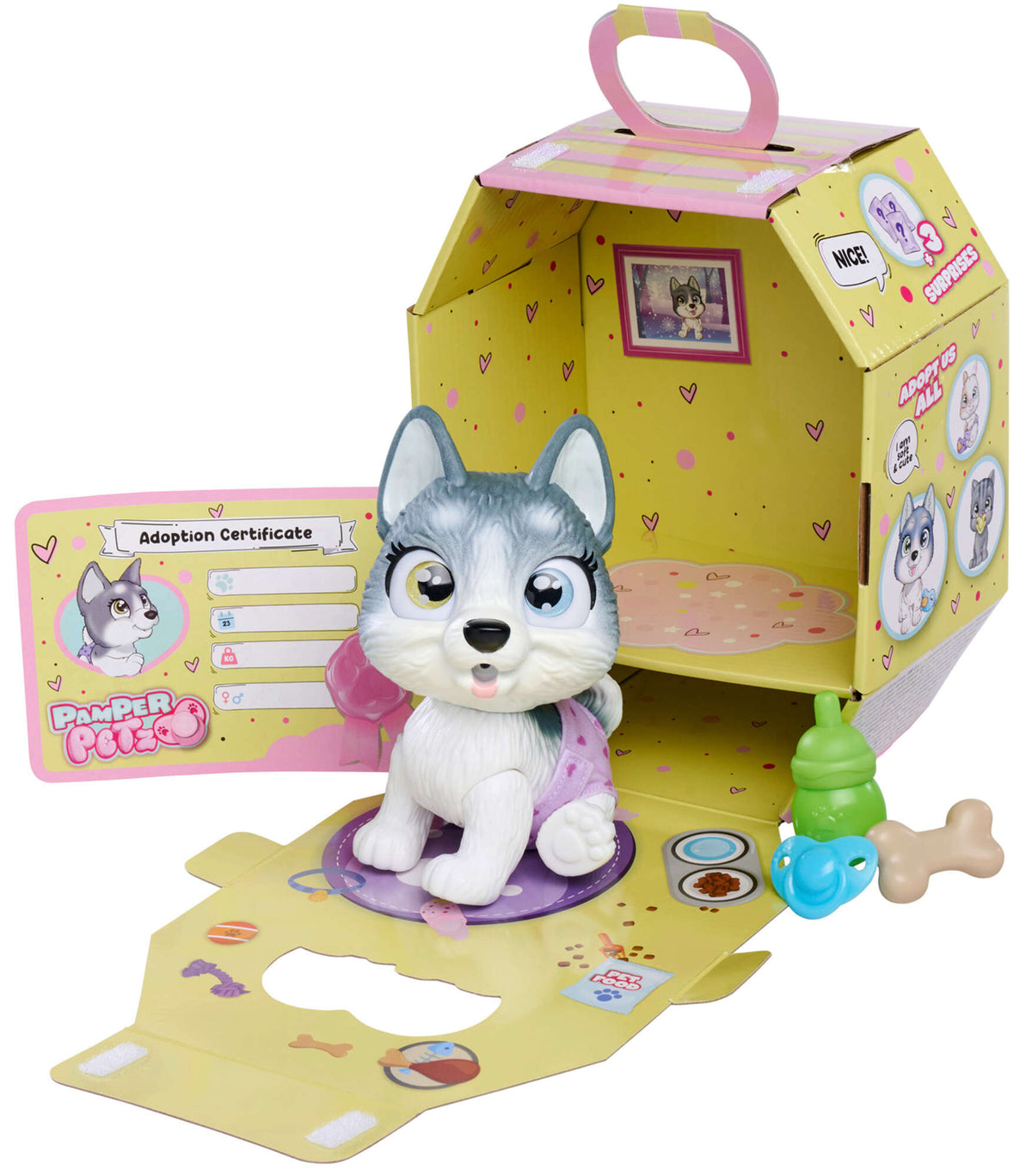 Pamper Petz Interaktyvus Šuniukas Husky 20 cm + Priedai