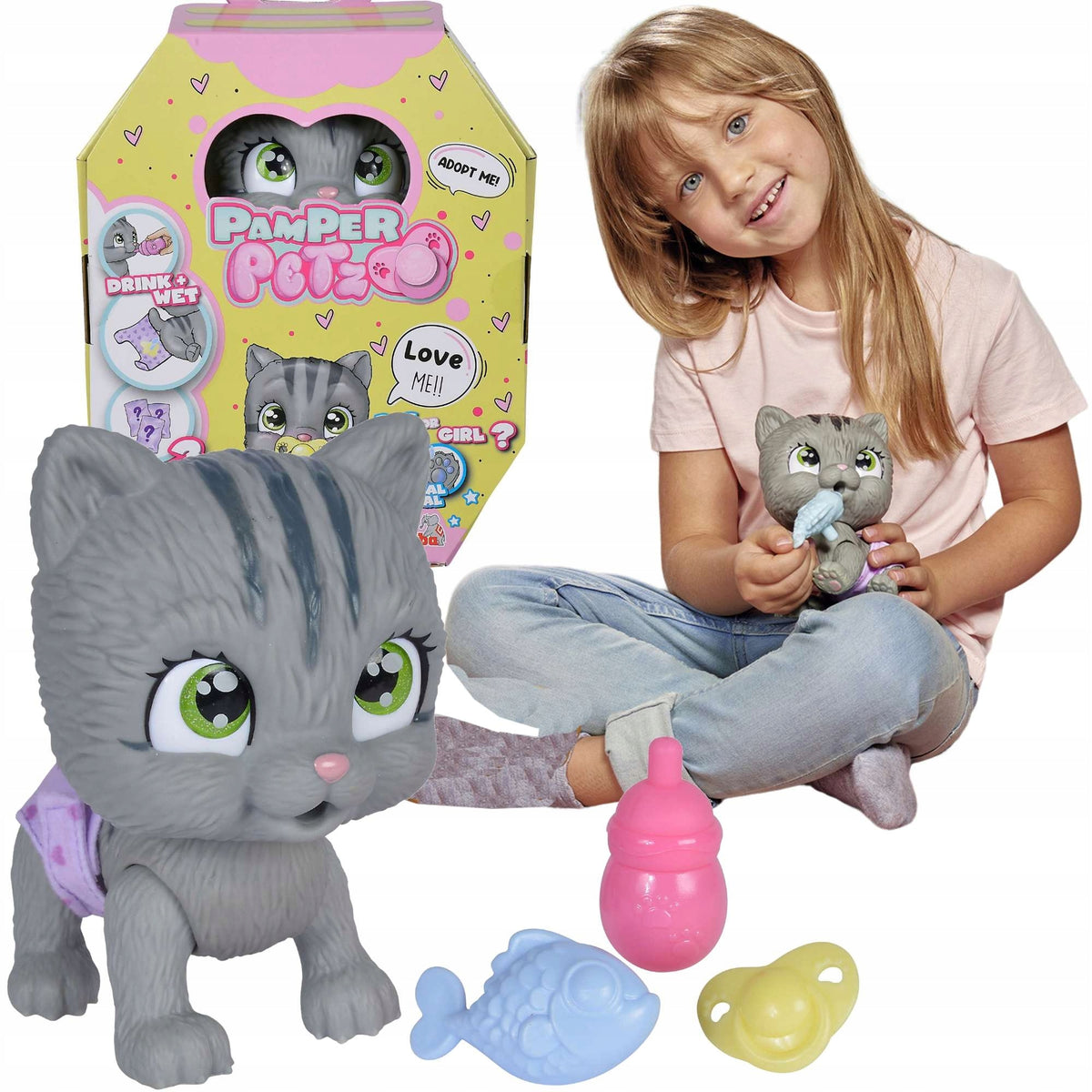 Pamper Petz Interaktyvi Katytė – Geria, Šlapinasi, su Buteliuku ir Čiulptuku