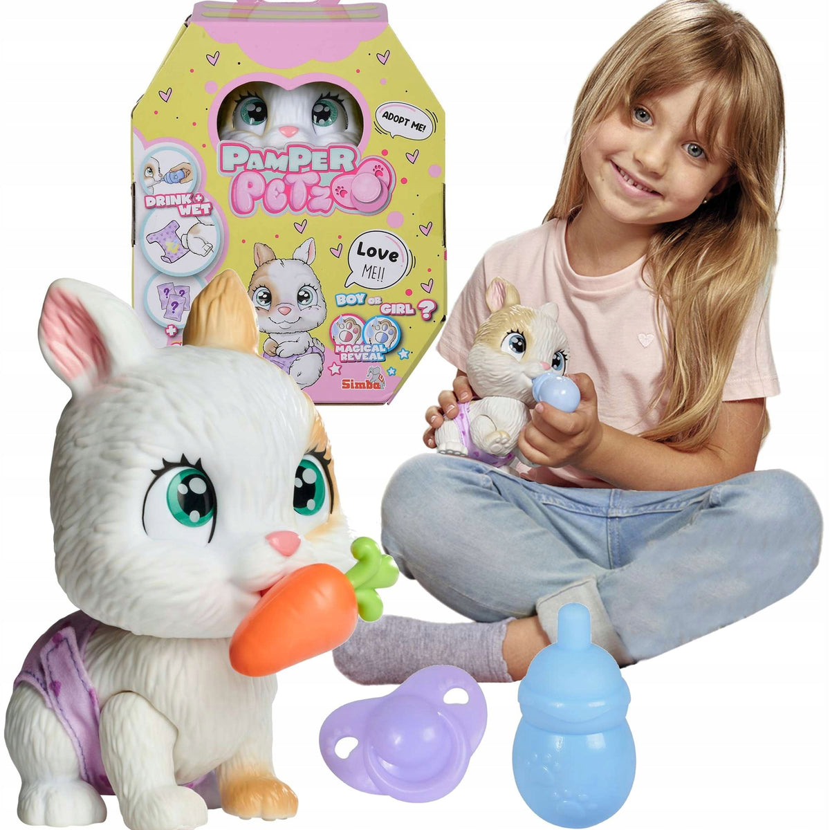 Pamper Petz Triušiukas – Interaktyvus Žaislas, Geria Ir Šlapinasi, 20 cm + Priedai