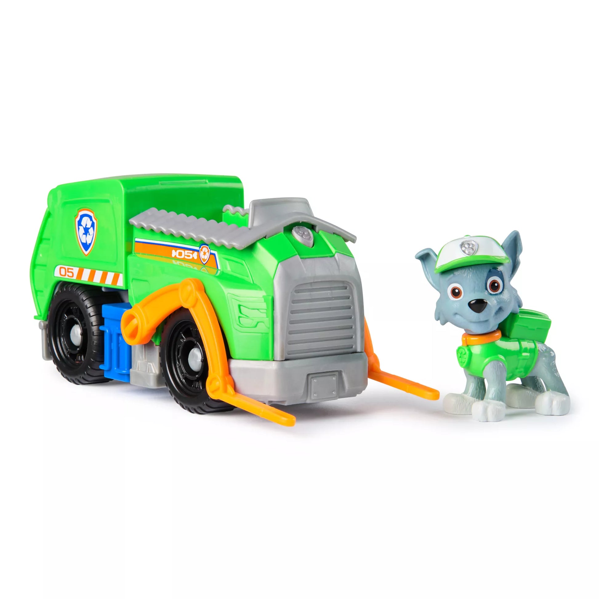 PAW PATROL ROCKY FIGŪRĖLĖ IR 2-VIENAME TRANSFORMUOJAMAS ŠIUKŠLIAVEŽIS