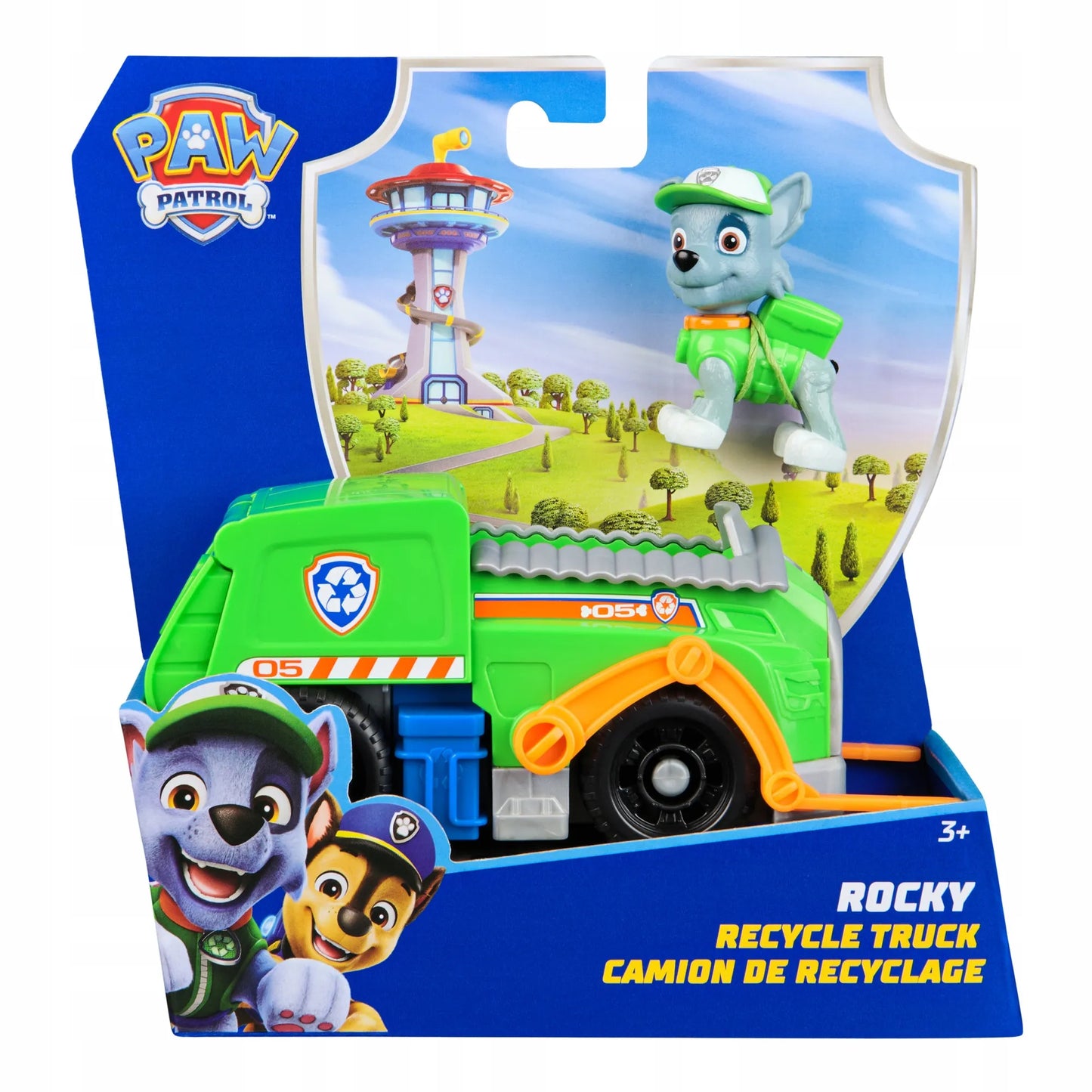 PAW PATROL ROCKY FIGŪRĖLĖ IR 2-VIENAME TRANSFORMUOJAMAS ŠIUKŠLIAVEŽIS