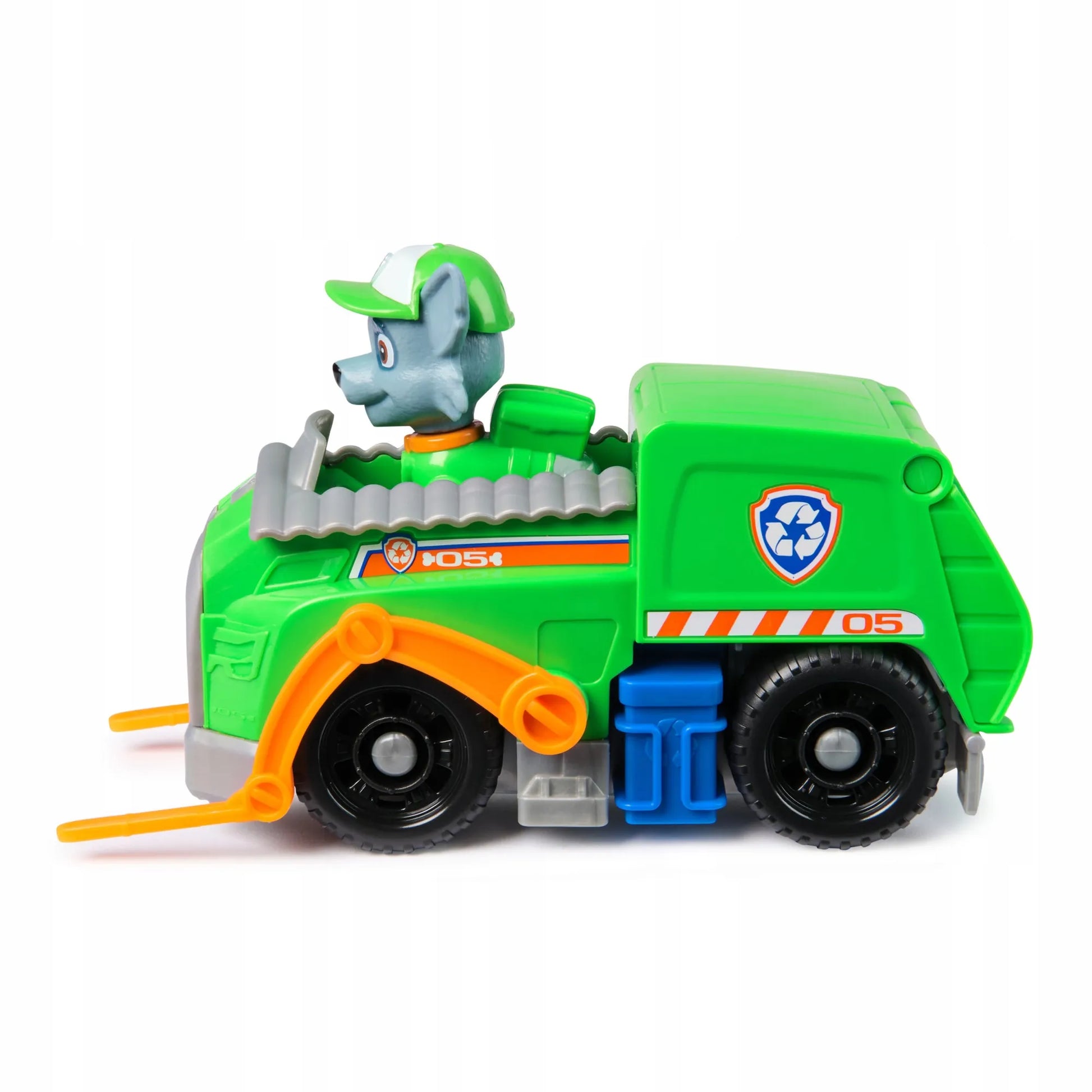 PAW PATROL ROCKY FIGŪRĖLĖ IR 2-VIENAME TRANSFORMUOJAMAS ŠIUKŠLIAVEŽIS