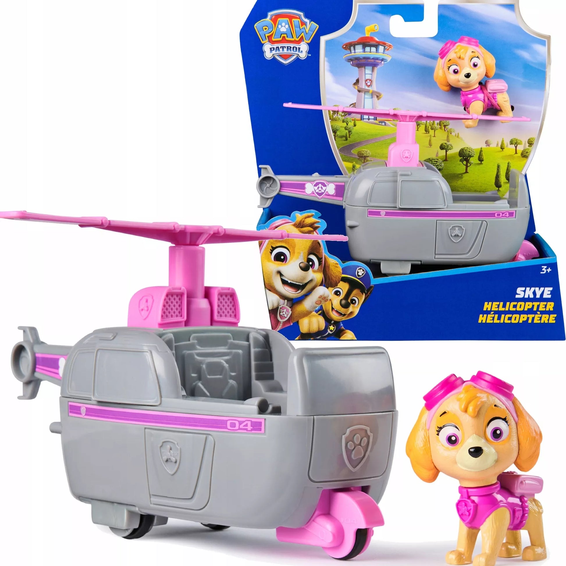 PAW PATROL SKYE SRAIGTASPARNIS GELBĖJIMO TRANSPORTO PRIEMONĖ + ŠUNIUKO FIGŪRĖLĖ