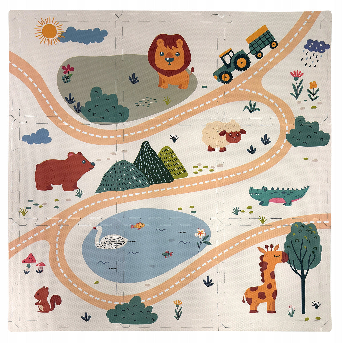 Edukacinis Putų Kilimėlis-dėlionė Vaikams „Safari“, 90 x 90 cm