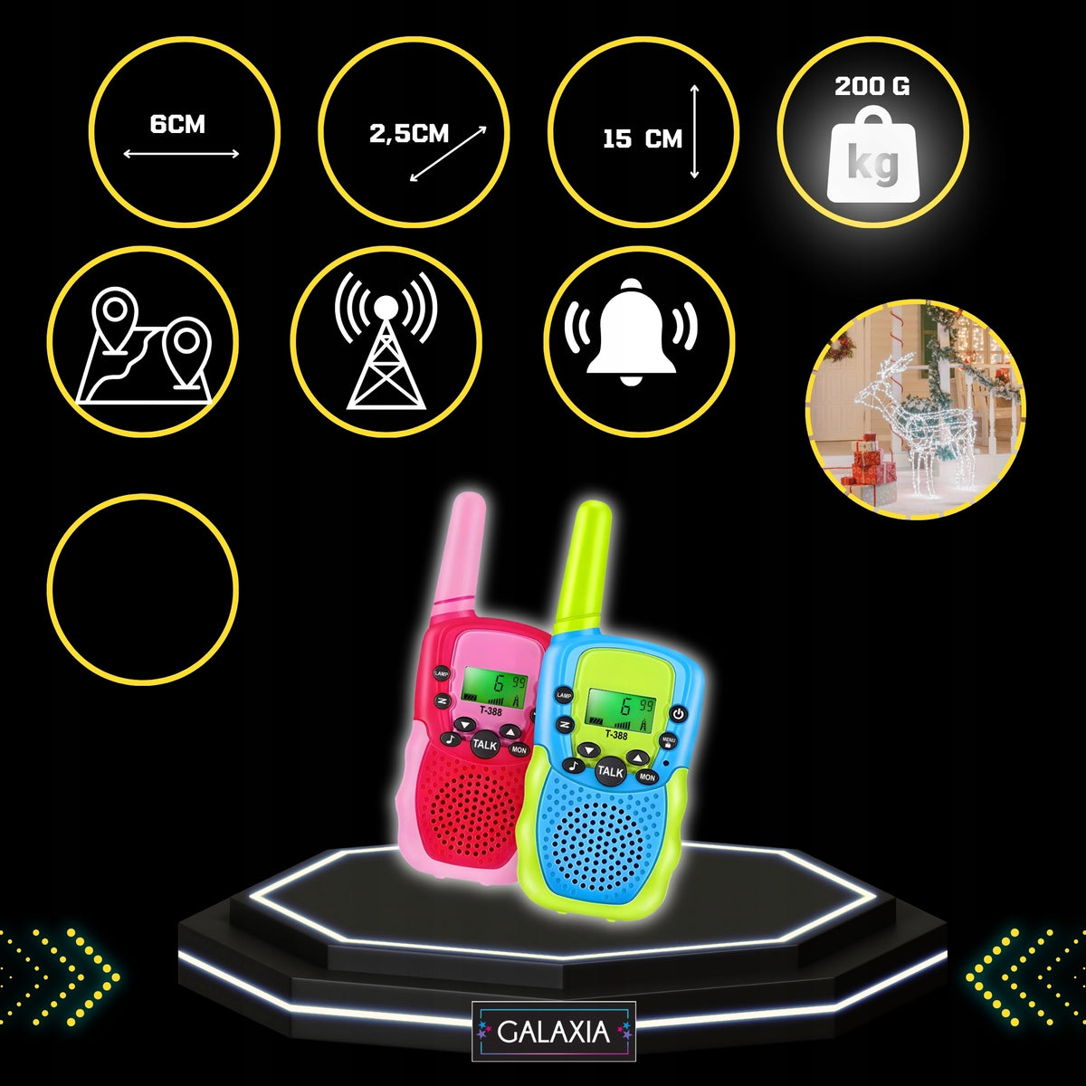 Vaikiškos Racijos Walkie Talkie 2 Vnt. – Didelio Veikimo Nuotolio Rinkinys
