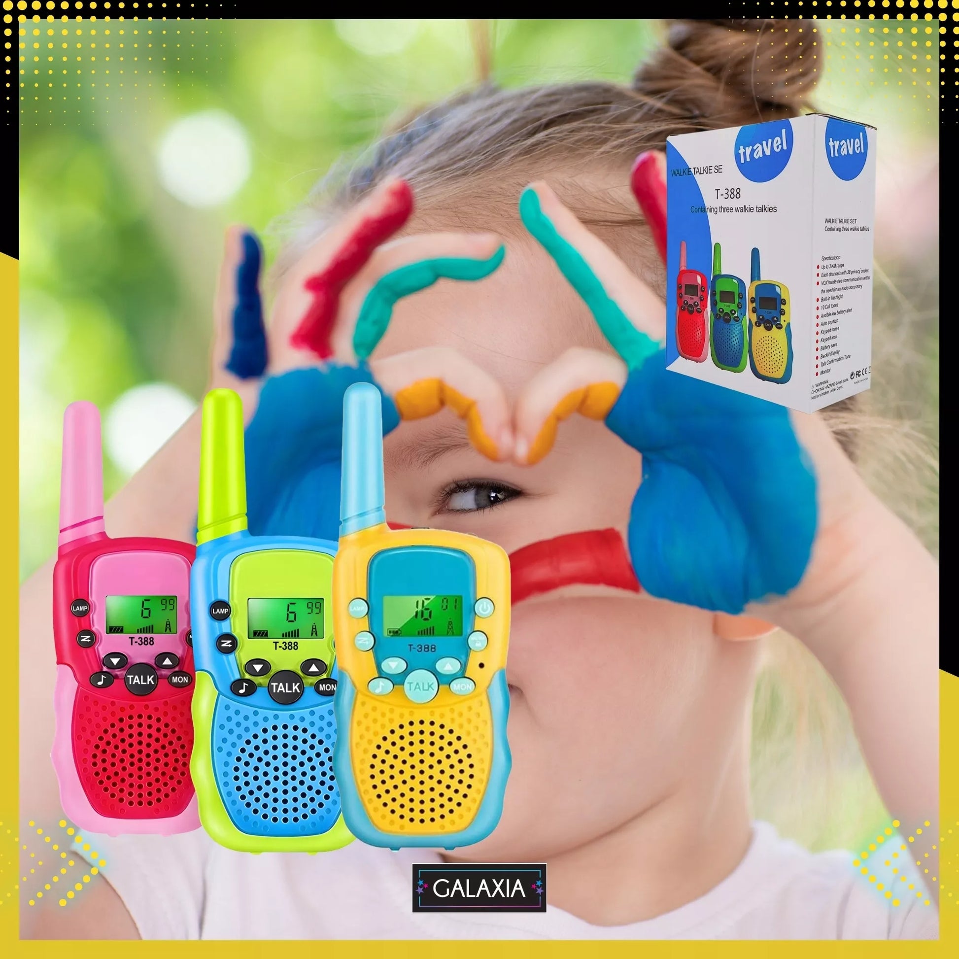 WALKIE TALKIE VAIKAMS 3VNT. Radijo stotelės, didelio nuotolio rinkinys