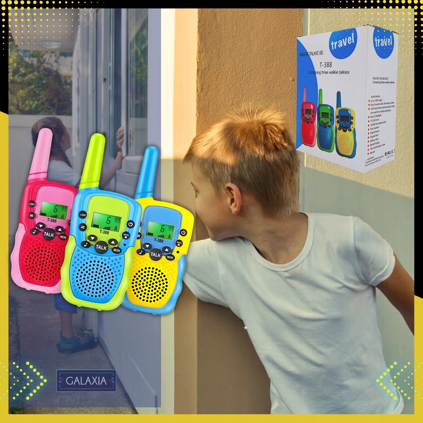 WALKIE TALKIE VAIKAMS 3VNT. Radijo stotelės, didelio nuotolio rinkinys