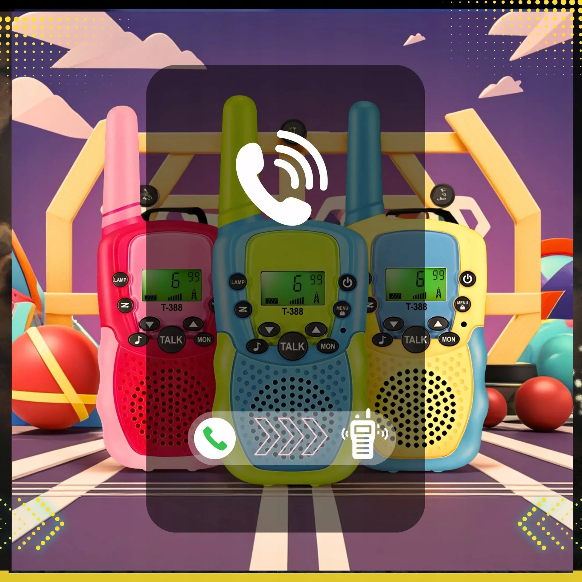 WALKIE TALKIE VAIKAMS 3VNT. Radijo stotelės, didelio nuotolio rinkinys