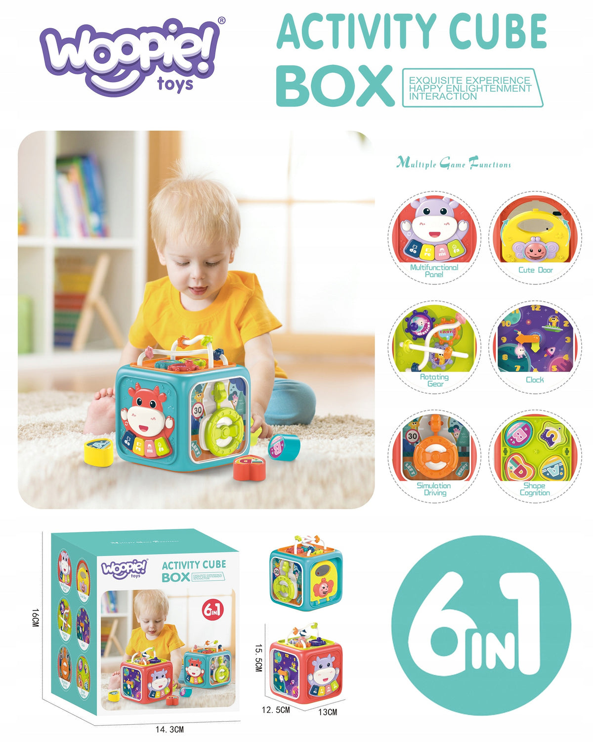 Woopie Baby Interaktyvus Sensorinis Edukacinis Montessori Kubas-Rūšiuoklė 6in1