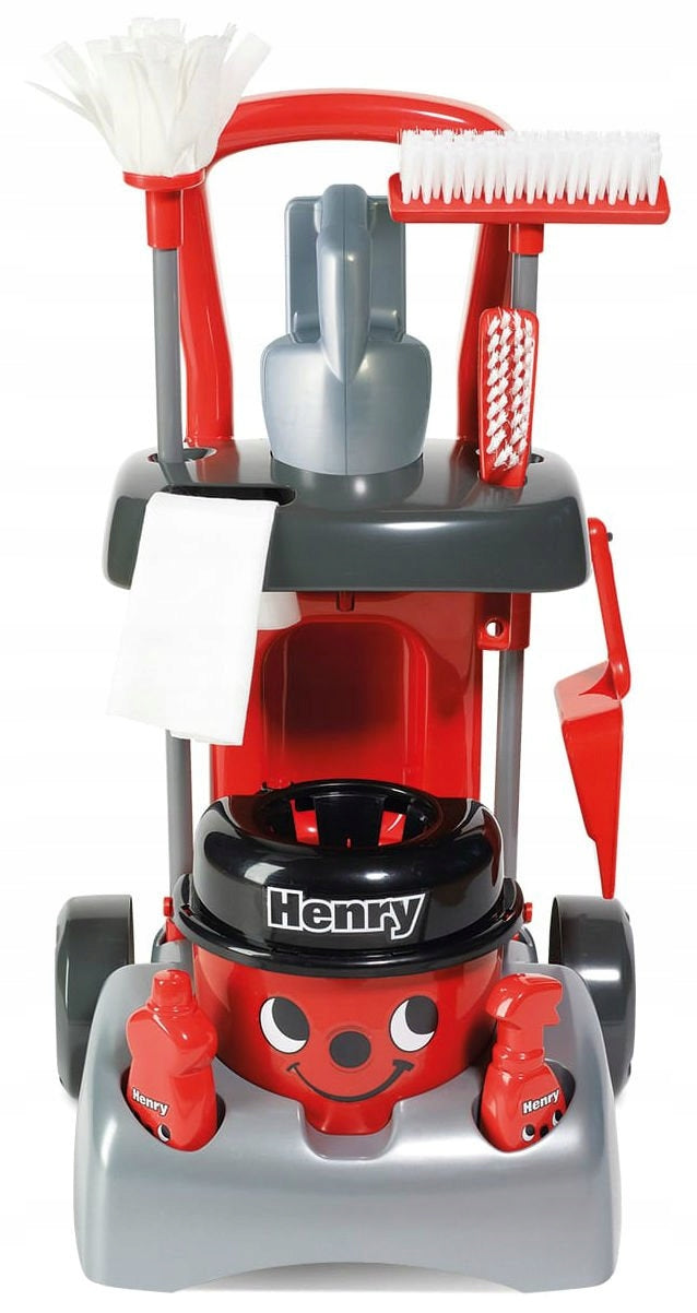 Valymo Vežimėlis Casdon su Dulkių Siurbliu Henry, Šluosta ir Kibiru – 52 cm Rinkinys