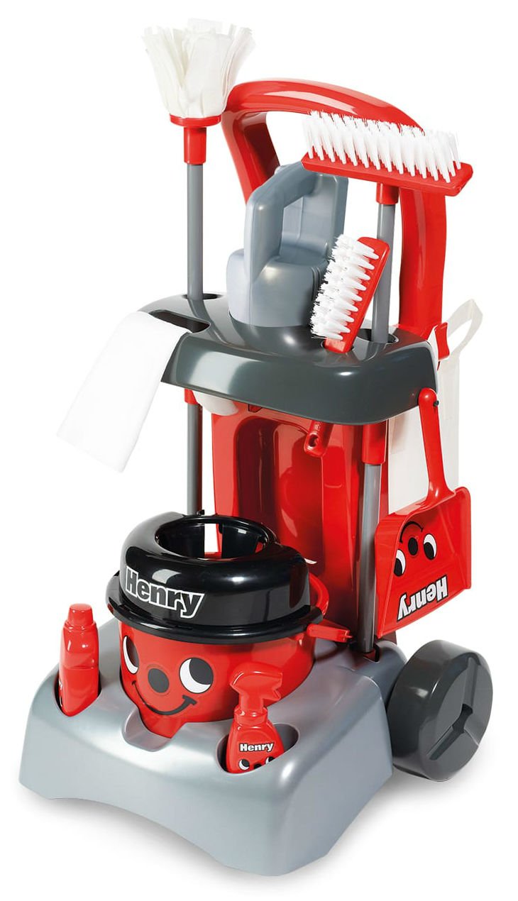 Valymo Vežimėlis Casdon su Dulkių Siurbliu Henry, Šluosta ir Kibiru – 52 cm Rinkinys