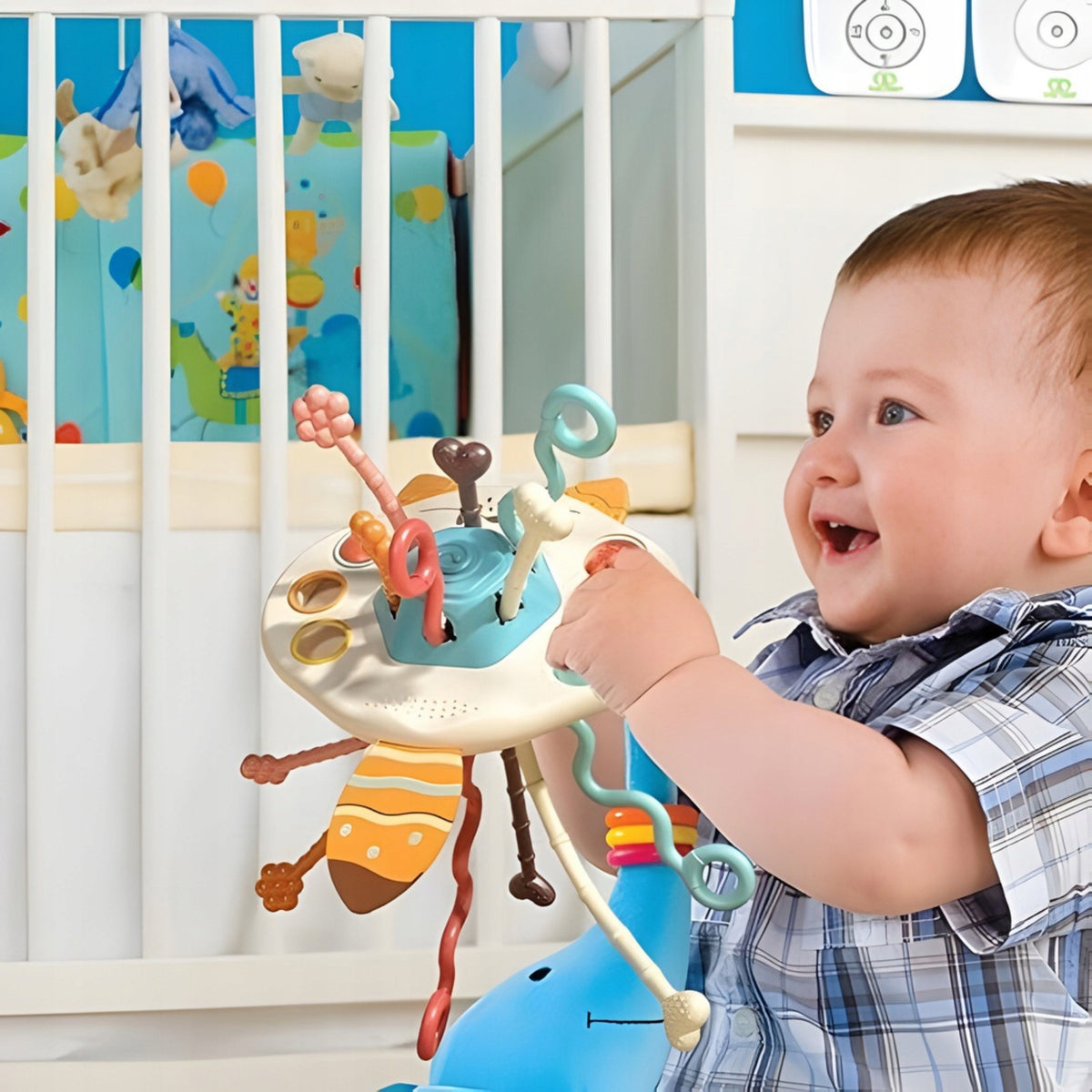 Montessori Sensorinis Žaislas – Kramtukas-Barškutis Lapė Su Virvelėmis