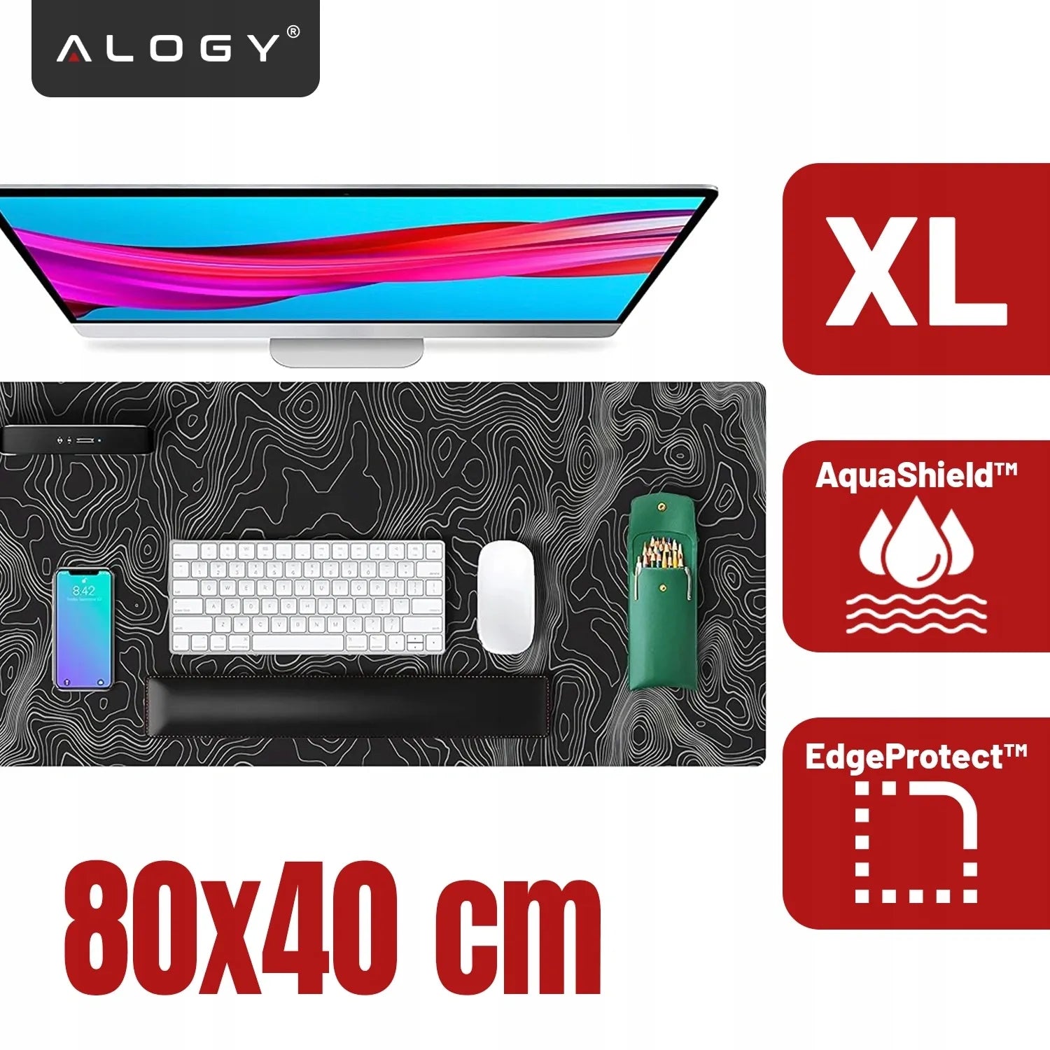 Alogy stalo kilimėlis pele ir klaviatūrai XL apsauginis neslystantis juodas