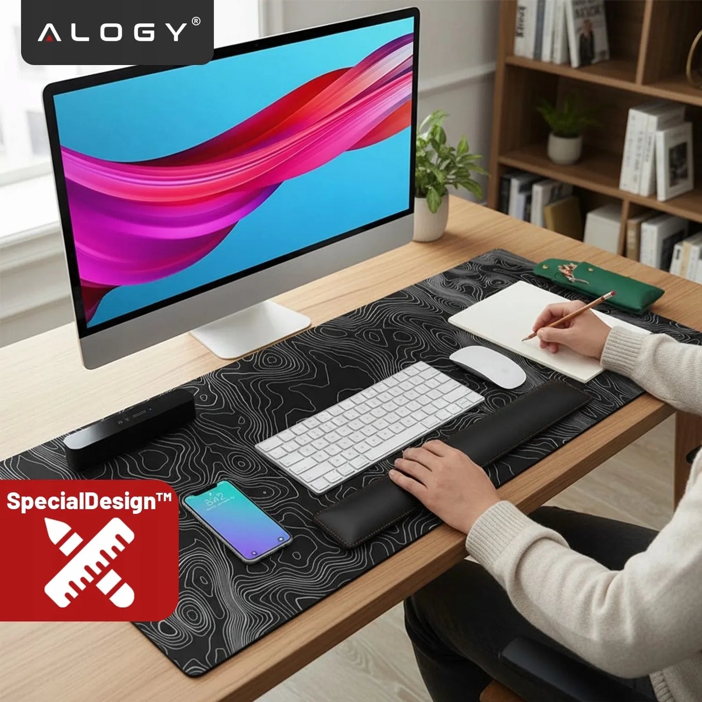 Alogy stalo kilimėlis pele ir klaviatūrai XL apsauginis neslystantis juodas