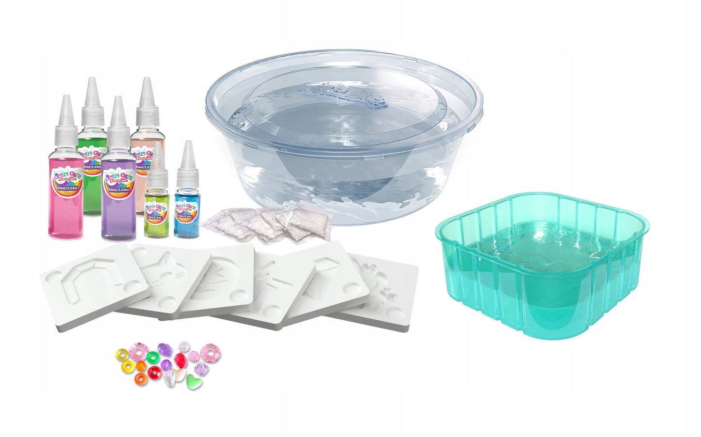 AQUA GELZ didelis kūrybinis rinkinys – 6 spalvų geliai, kristalai ir 3D figūrėlės