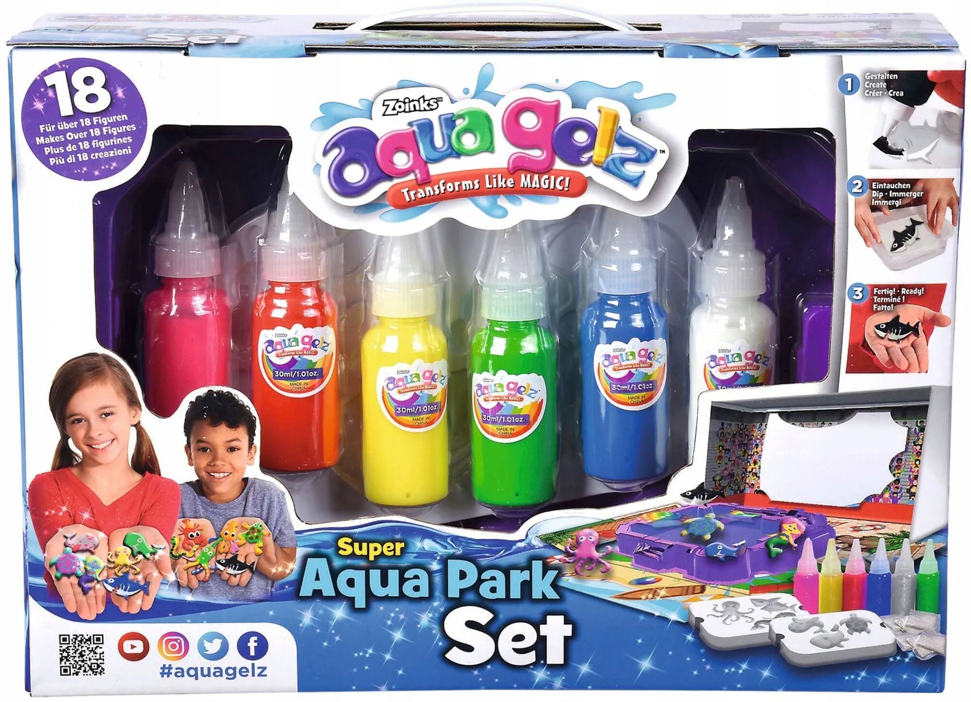 AQUA GELZ didelis kūrybinis rinkinys „Aqua Park“ 3D figūrėlės, 6 geliai + priedai