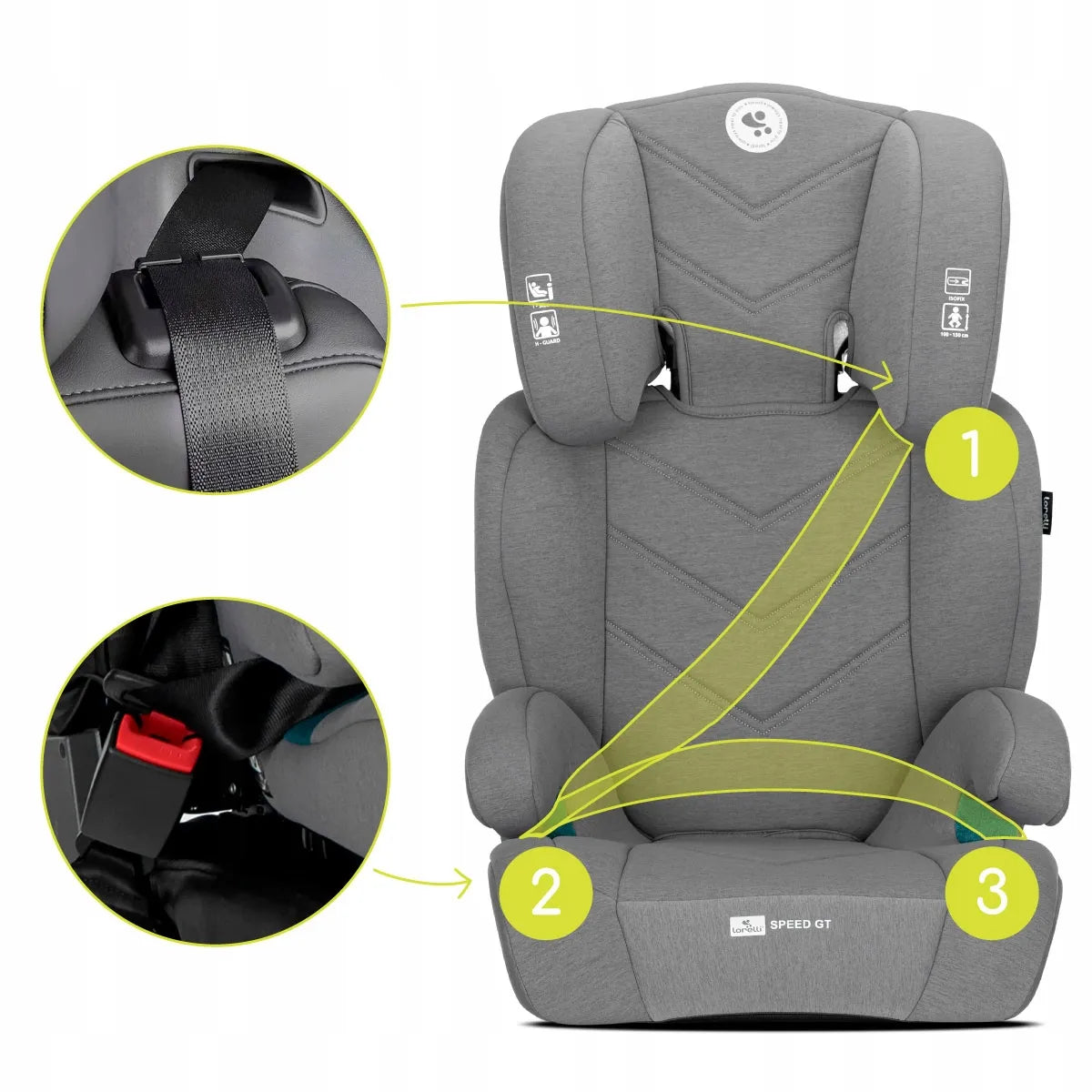 Automobilinė kėdutė 15-36 kg ISOFIX i-Size Lorelli Speed GT 100-150 cm pilka