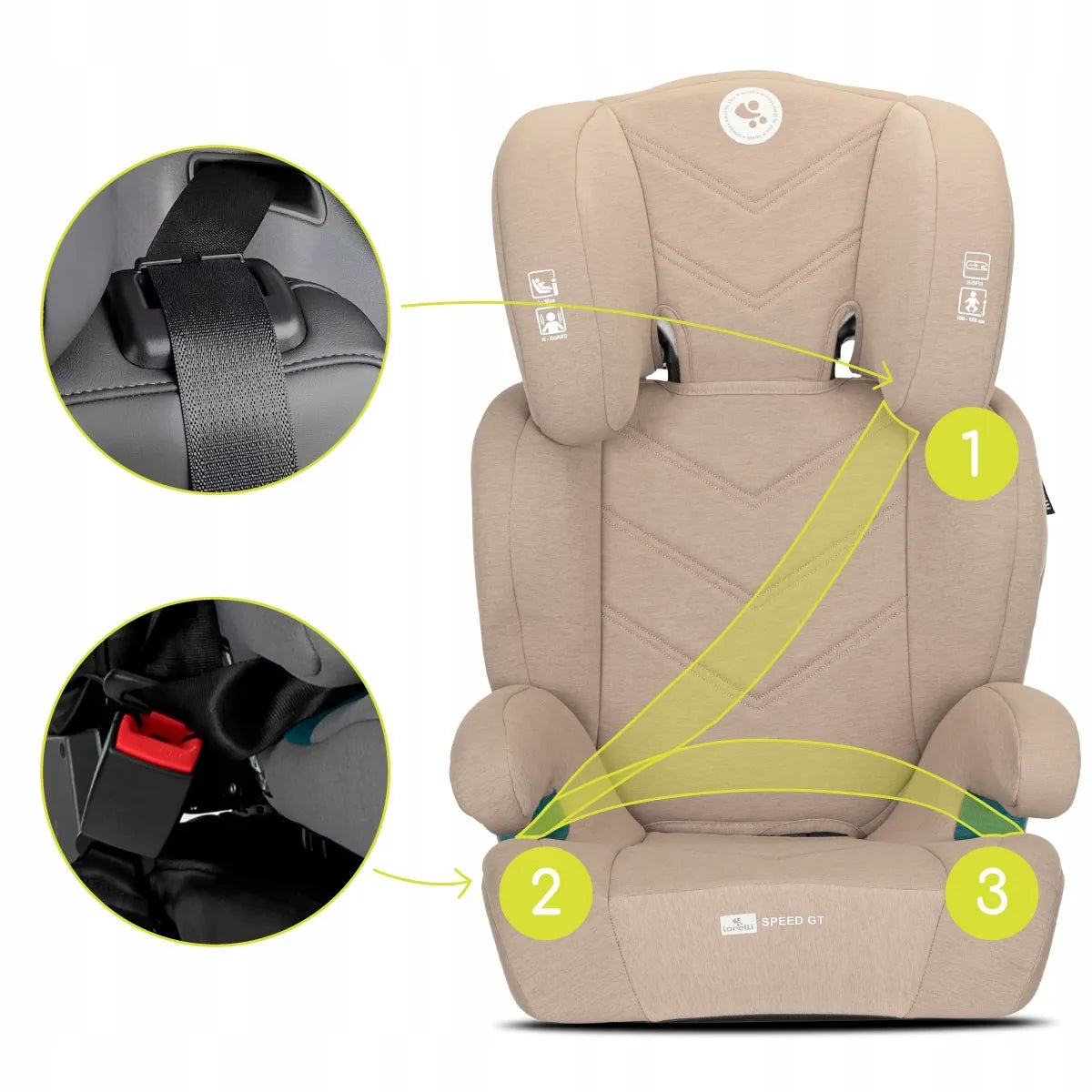 Automobilinė kėdutė 15-36 kg ISOFIX i-Size Lorelli Speed GT 100-150cm smėlio spalvos