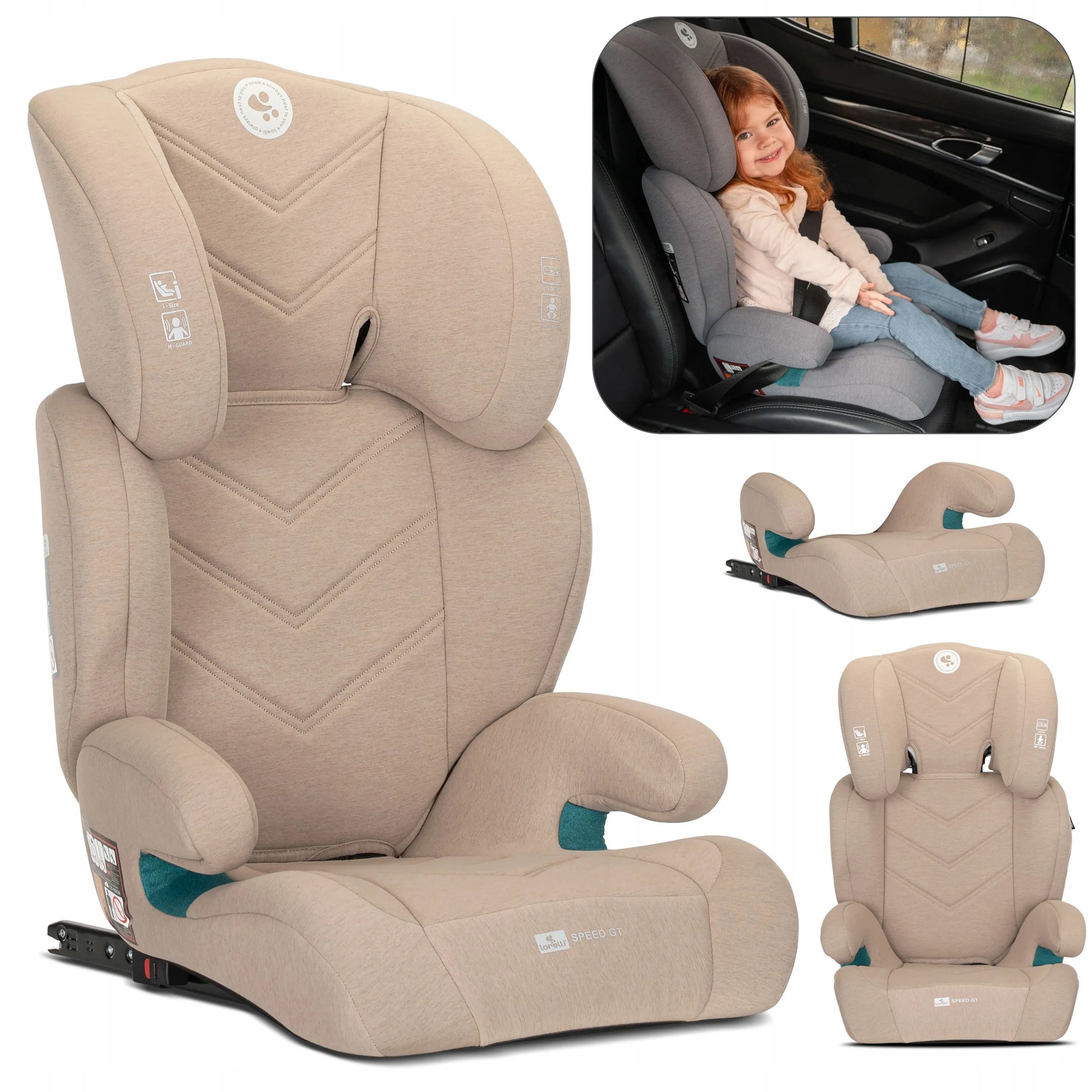 Automobilinė kėdutė 15-36 kg ISOFIX i-Size Lorelli Speed GT 100-150cm smėlio spalvos