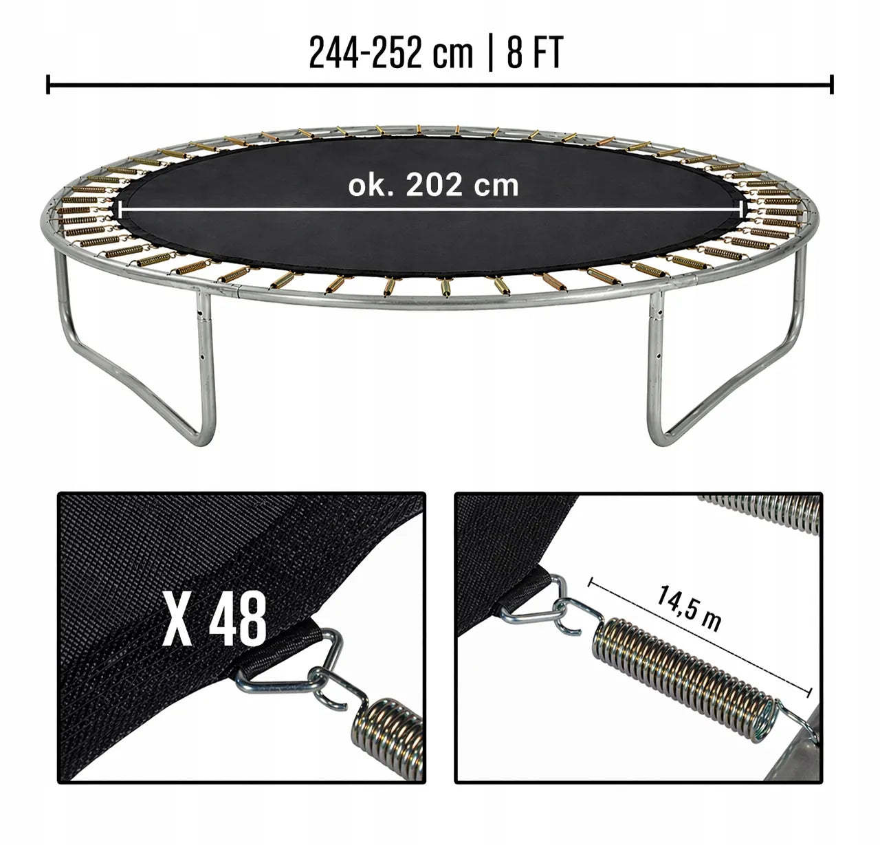 Batuto kilimėlis 244 cm 8FT 48 spyruoklėms su skaičiais