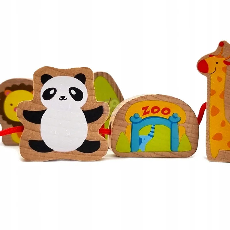 CLASSIC WORLD Medinės vėrimo kaladėlės ZOO Gyvūnai Liūtas Dramblys 13 vnt.