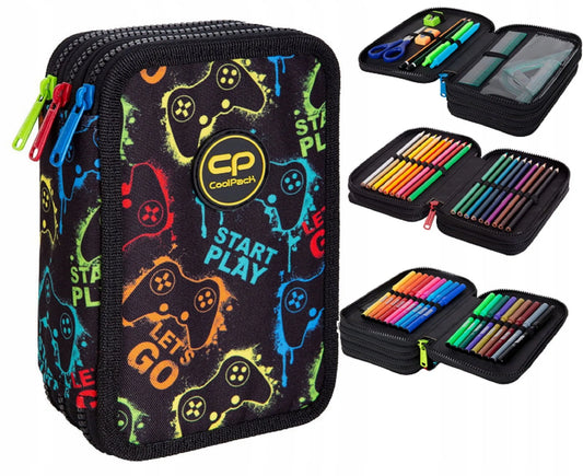 COOLPACK trijų skyrių mokyklinis penalas su priemonėmis