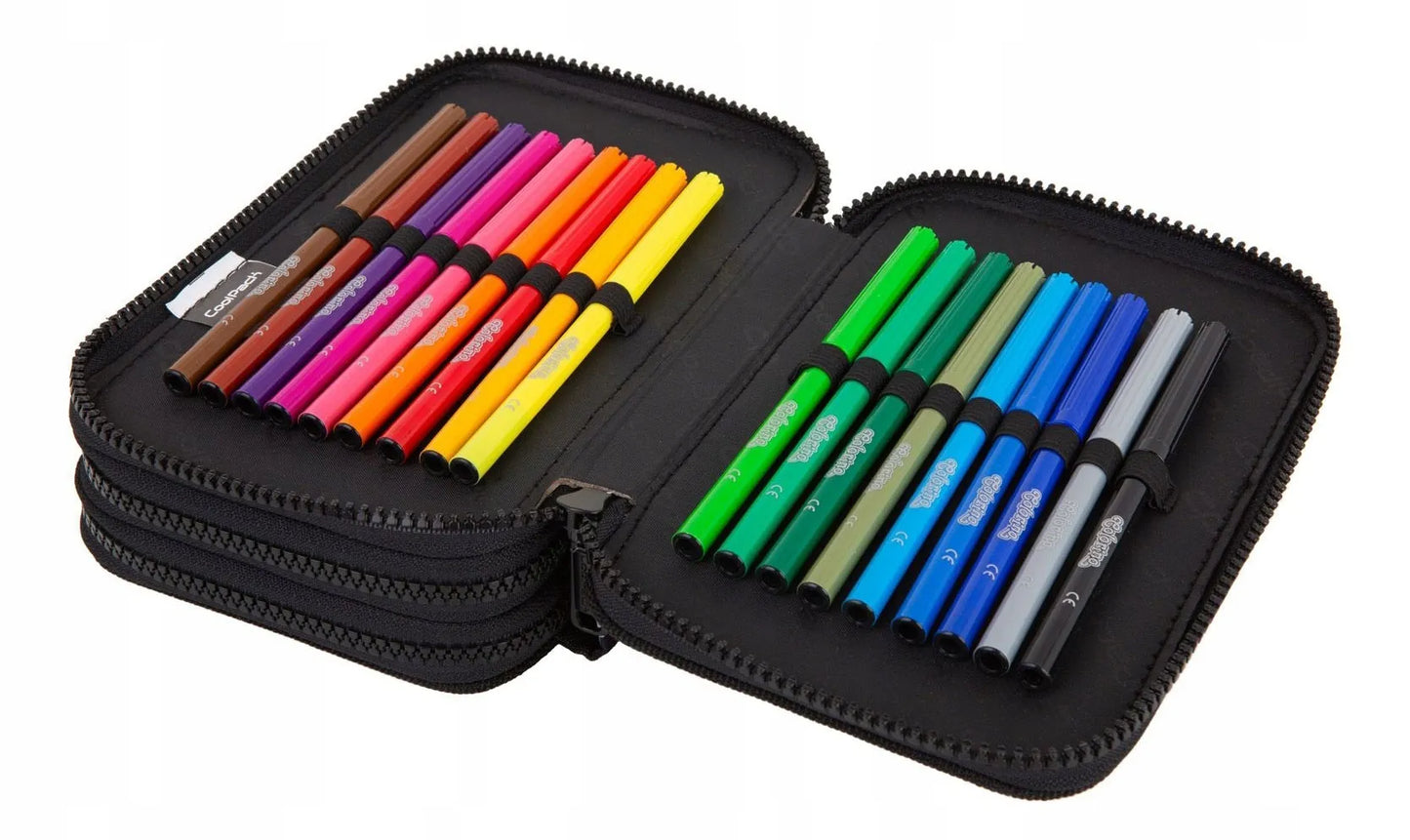Coolpack trijų skyrių penalas su priedais Jumper 3 Daisy Black F067817