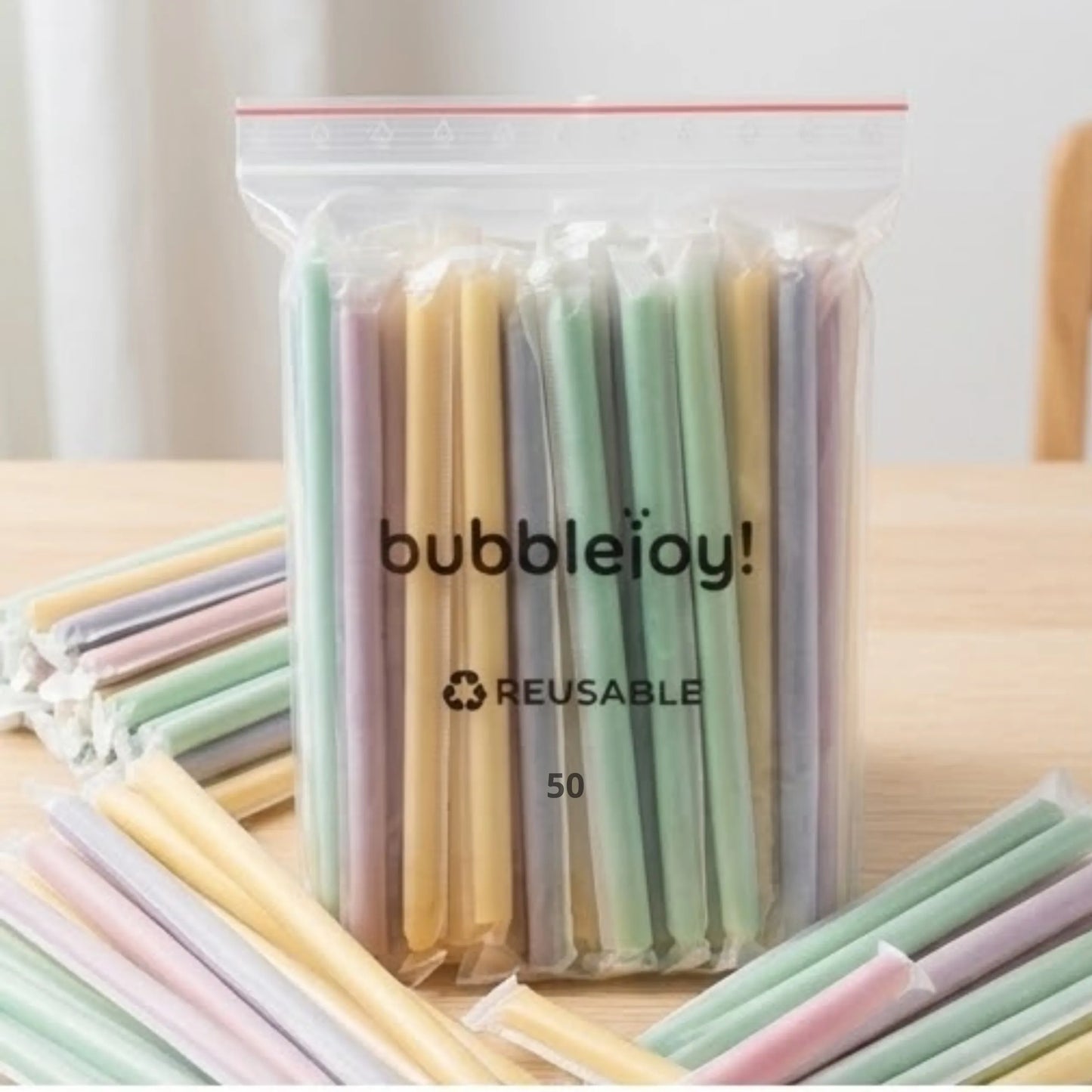 Daugkartinio naudojimo vaivorykštiniai šiaudeliai „Bubble Tea“, ekologiškas rinkinys 2x 50 vnt.