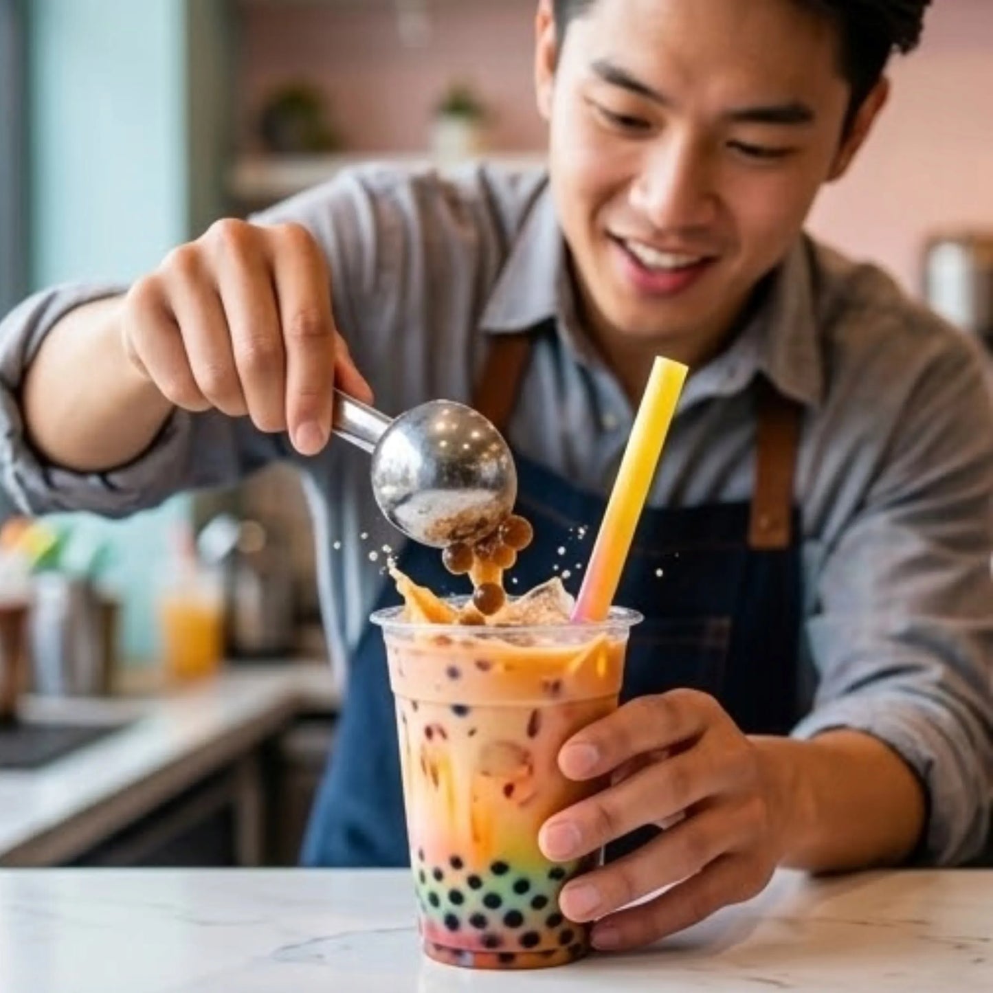 Daugkartinio naudojimo vaivorykštiniai šiaudeliai „Bubble Tea“, ekologiškas rinkinys 2x 50 vnt.