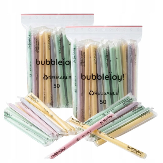 Daugkartinio naudojimo vaivorykštiniai šiaudeliai „Bubble Tea“, ekologiškas rinkinys 2x 50 vnt.