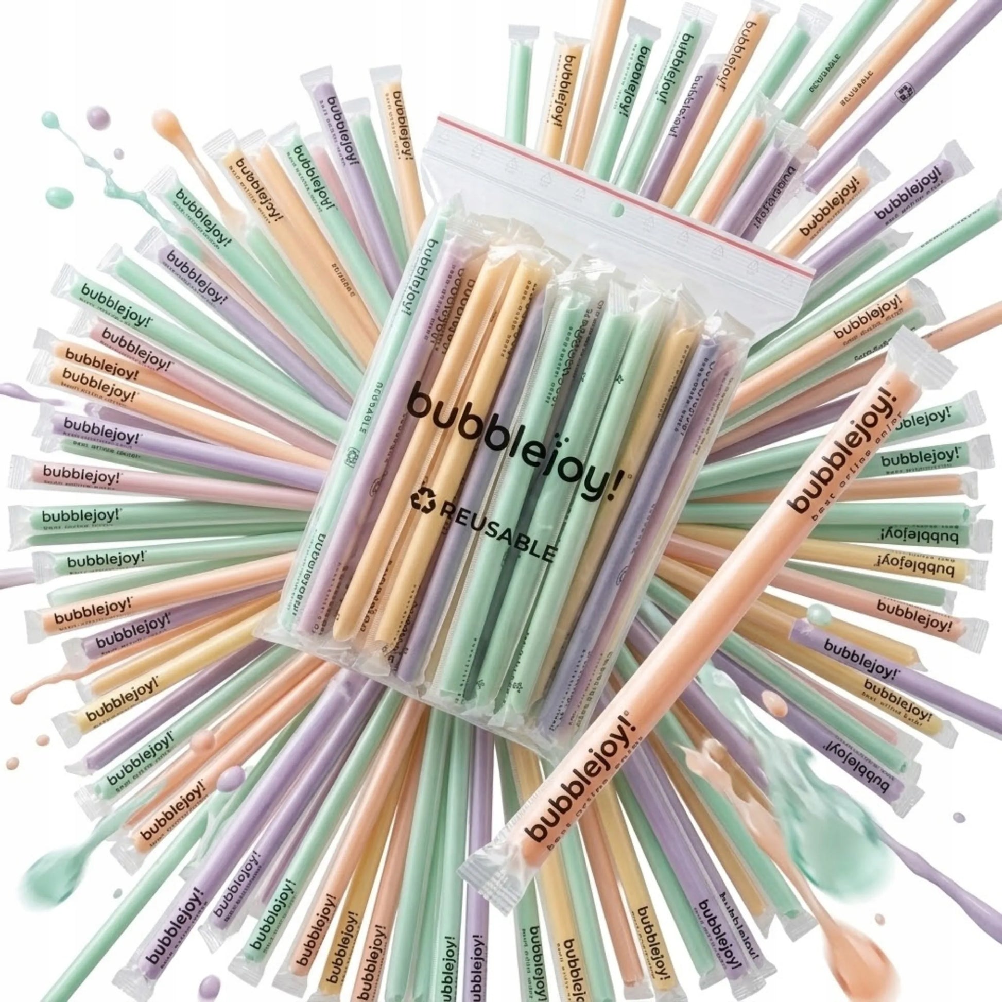 Daugkartinio naudojimo vaivorykštiniai šiaudeliai „Bubble Tea“, ekologiškas rinkinys 2x 50 vnt.