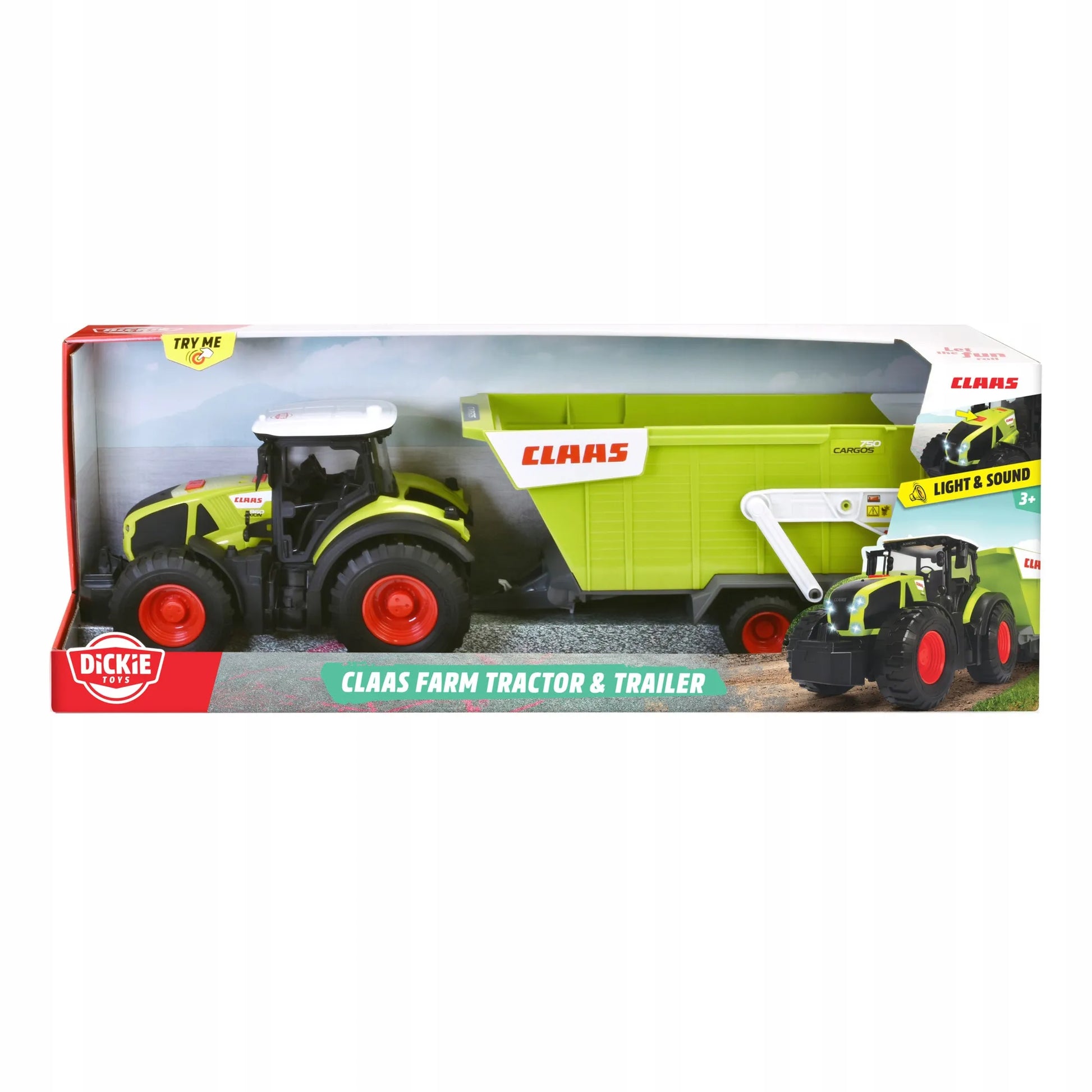 DIDELIS INTERAKTYVUS TRAKTORIUS CLAAS SU JUDANČIA PRIEKABA, ŠVIESA/GARSAS, 64 CM