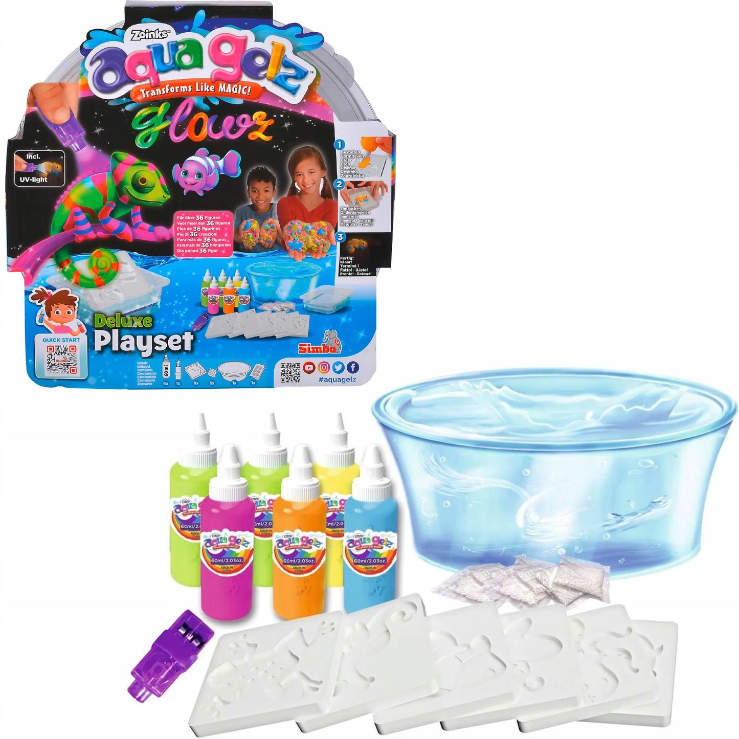 Didelis kūrybinis rinkinys Aqua Gelz Deluxe tamsoje šviečiantis UV žibintuvėlis